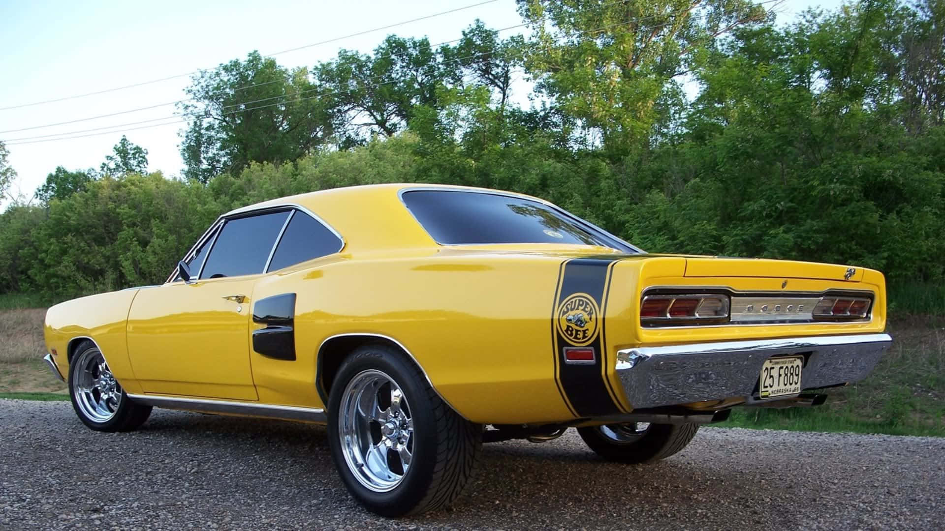 Dodge Super Bee, vibrant yellow, black racing stripes, Full HD Desktop Wallpaper
