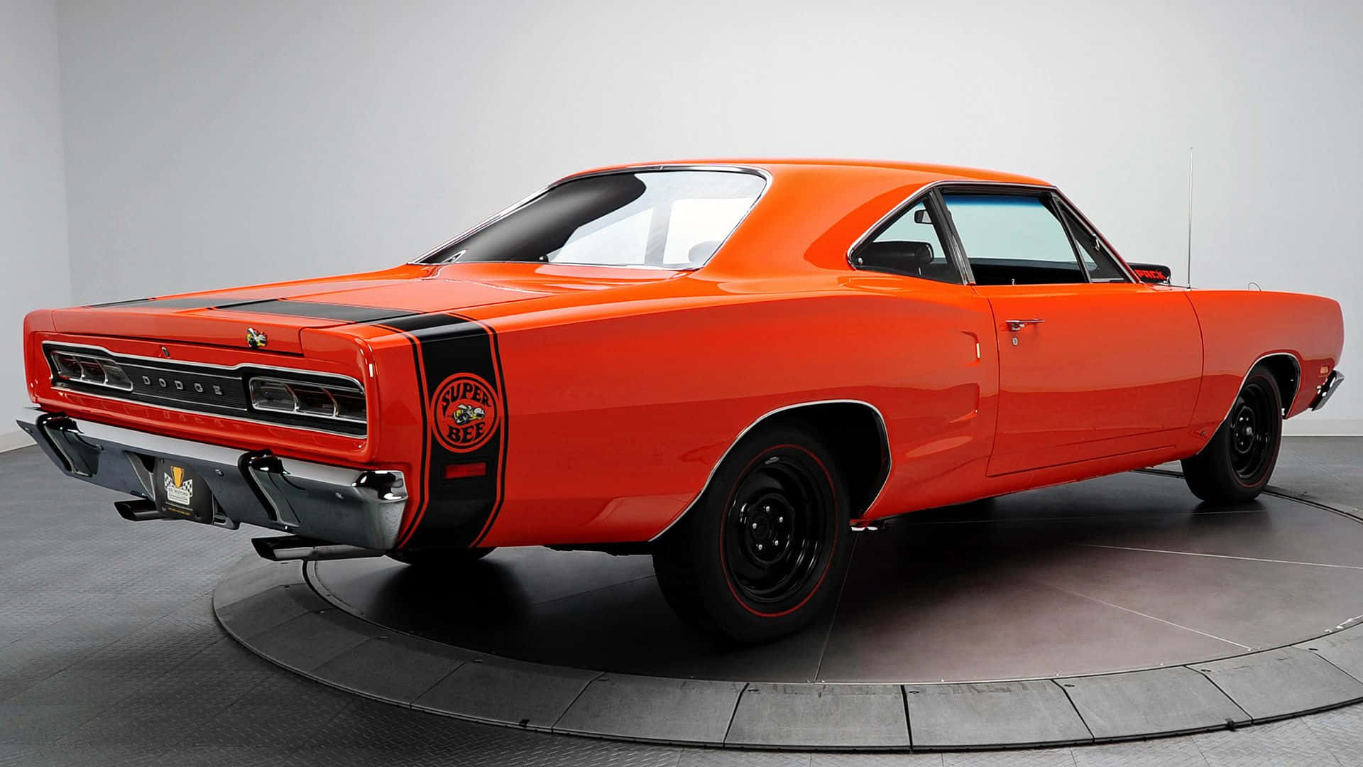 1969 Dodge Super Bee, vibrant orange, black racing stripes, Full HD Desktop Wallpaper
