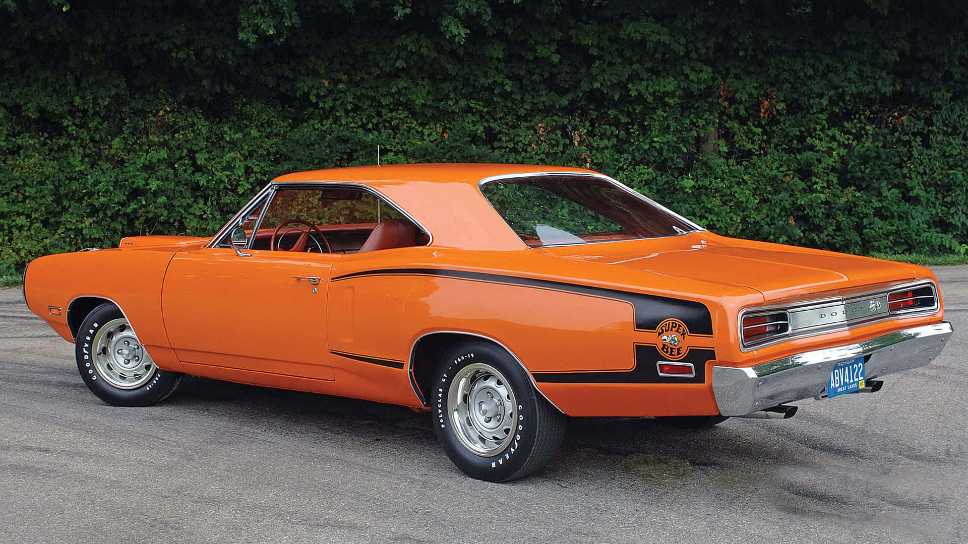 Dodge Super Bee, vibrant orange, black racing stripes, Full HD Desktop Wallpaper