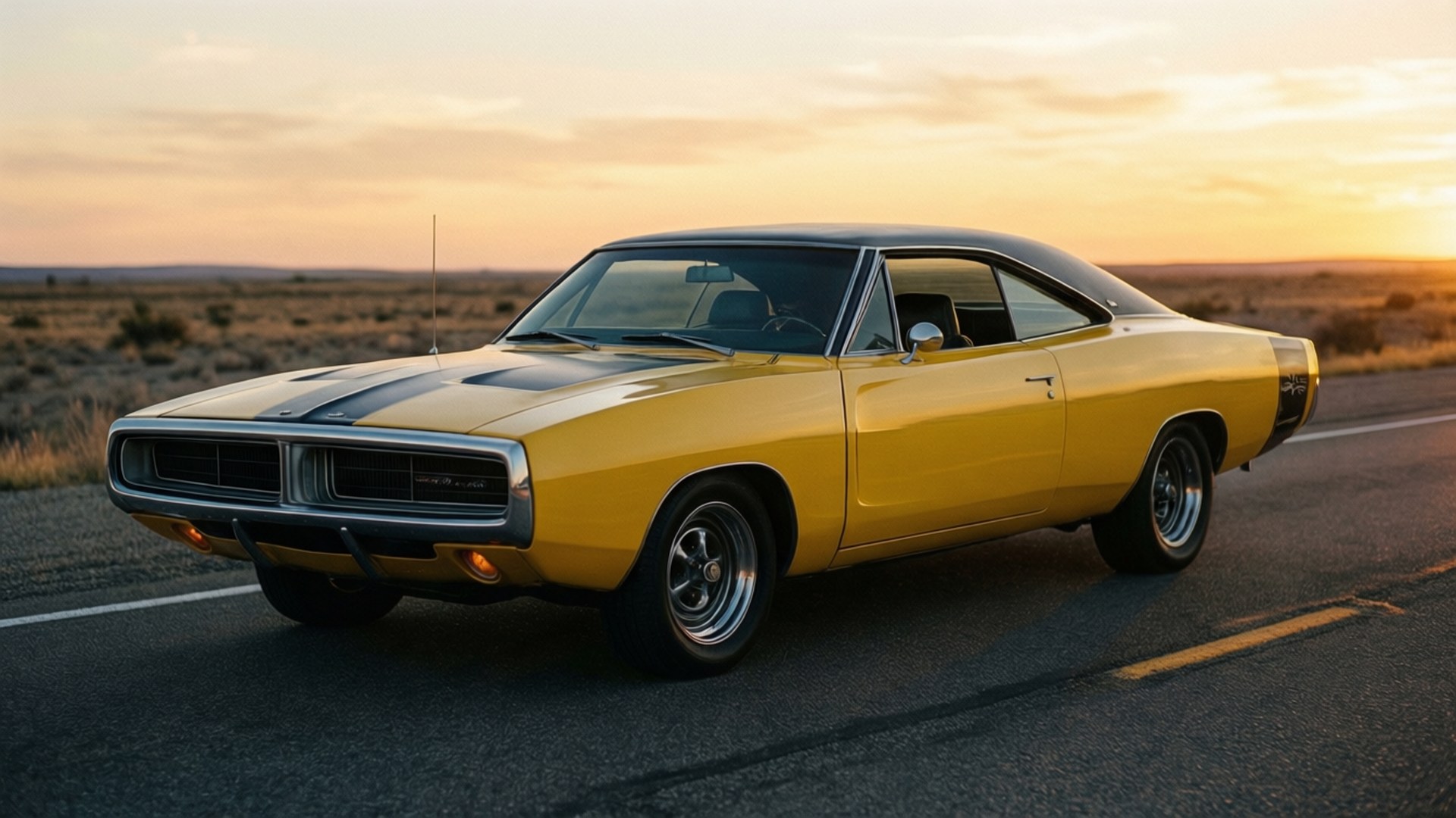 Dodge Super Bee, golden hour, vibrant yellow, Full HD Desktop Wallpaper