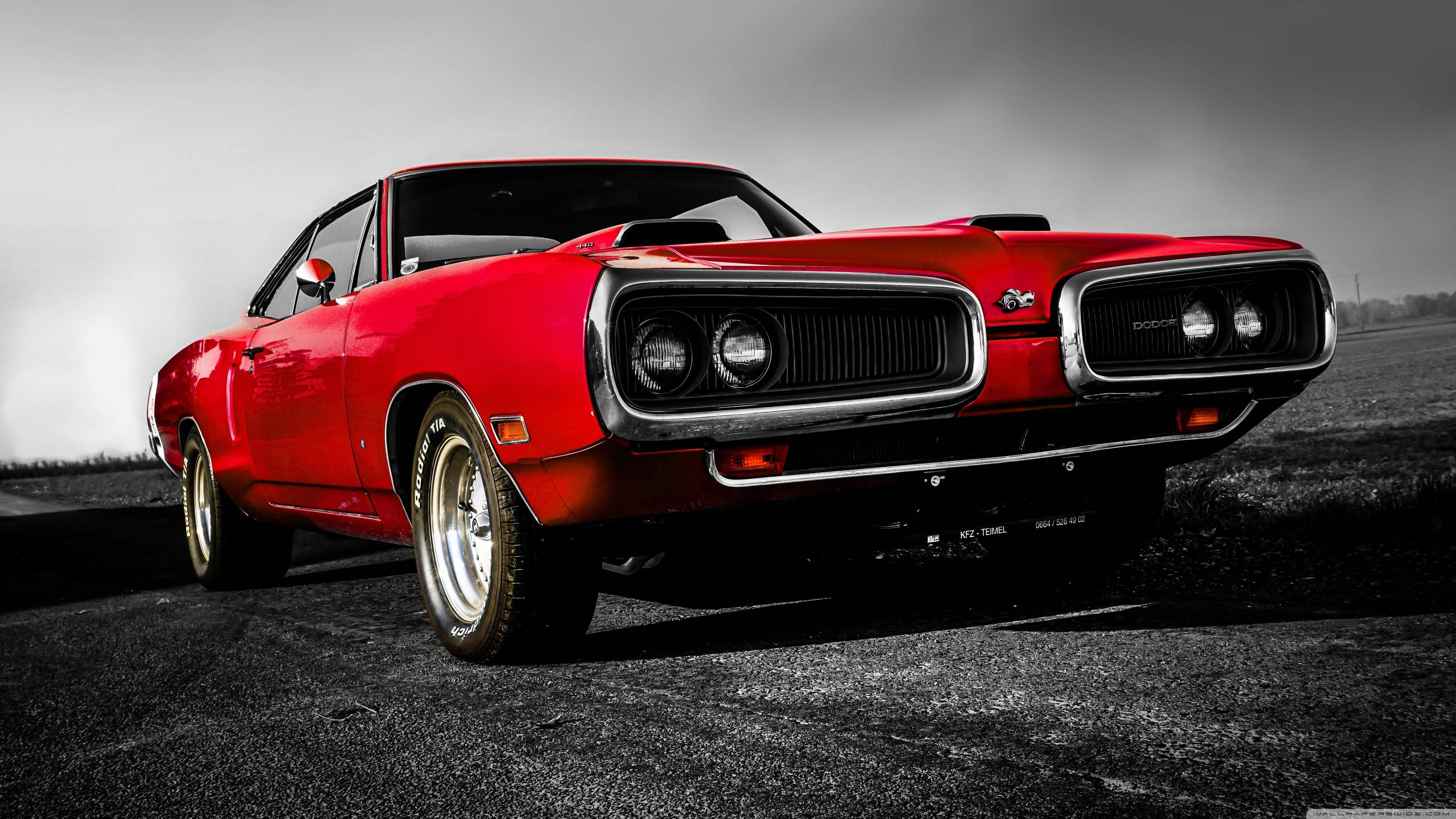 Dodge Super Bee, vibrant red, classic muscle car, 4K Desktop Wallpaper