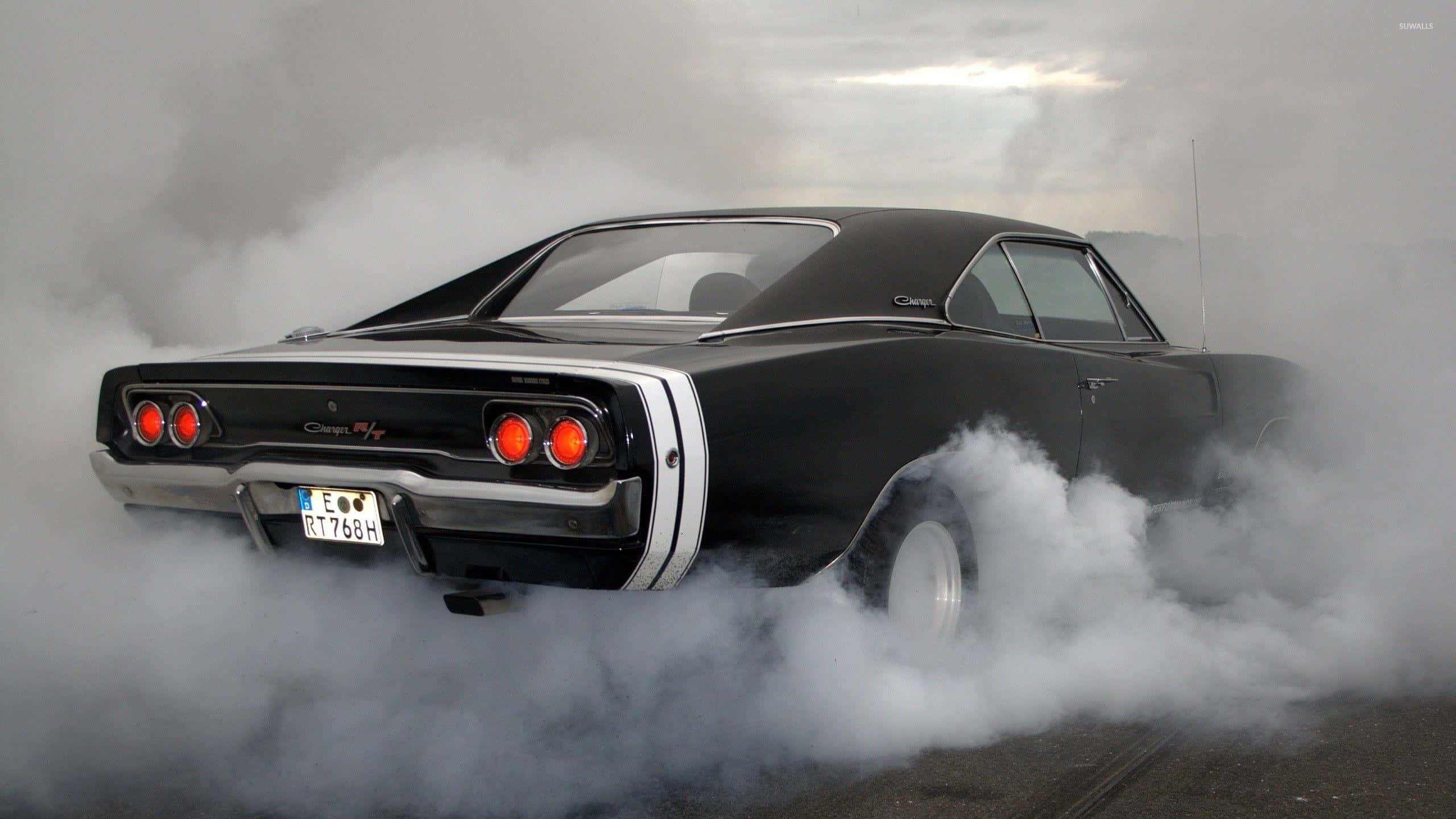 Dodge Super Bee, black, white stripes, 2K Desktop Wallpaper