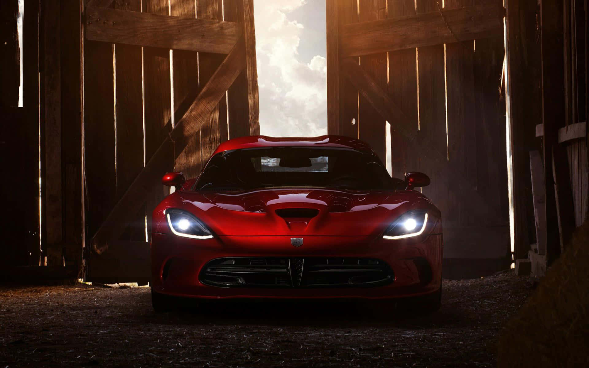 Dodge Viper, glossy red, glowing headlights, Full HD Desktop Wallpaper