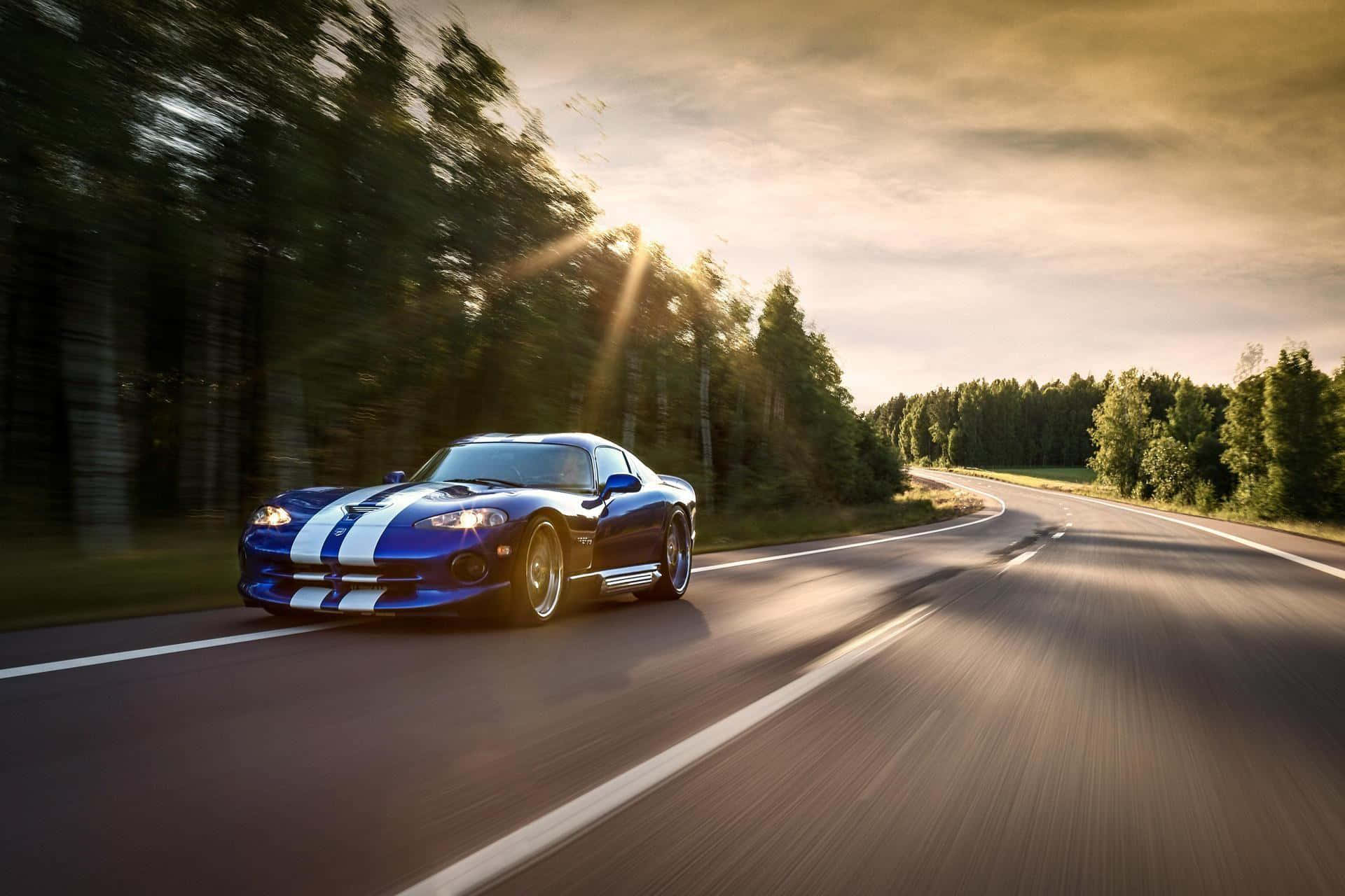 Dodge Viper, blue sports car, white stripes, Full HD Desktop Wallpaper