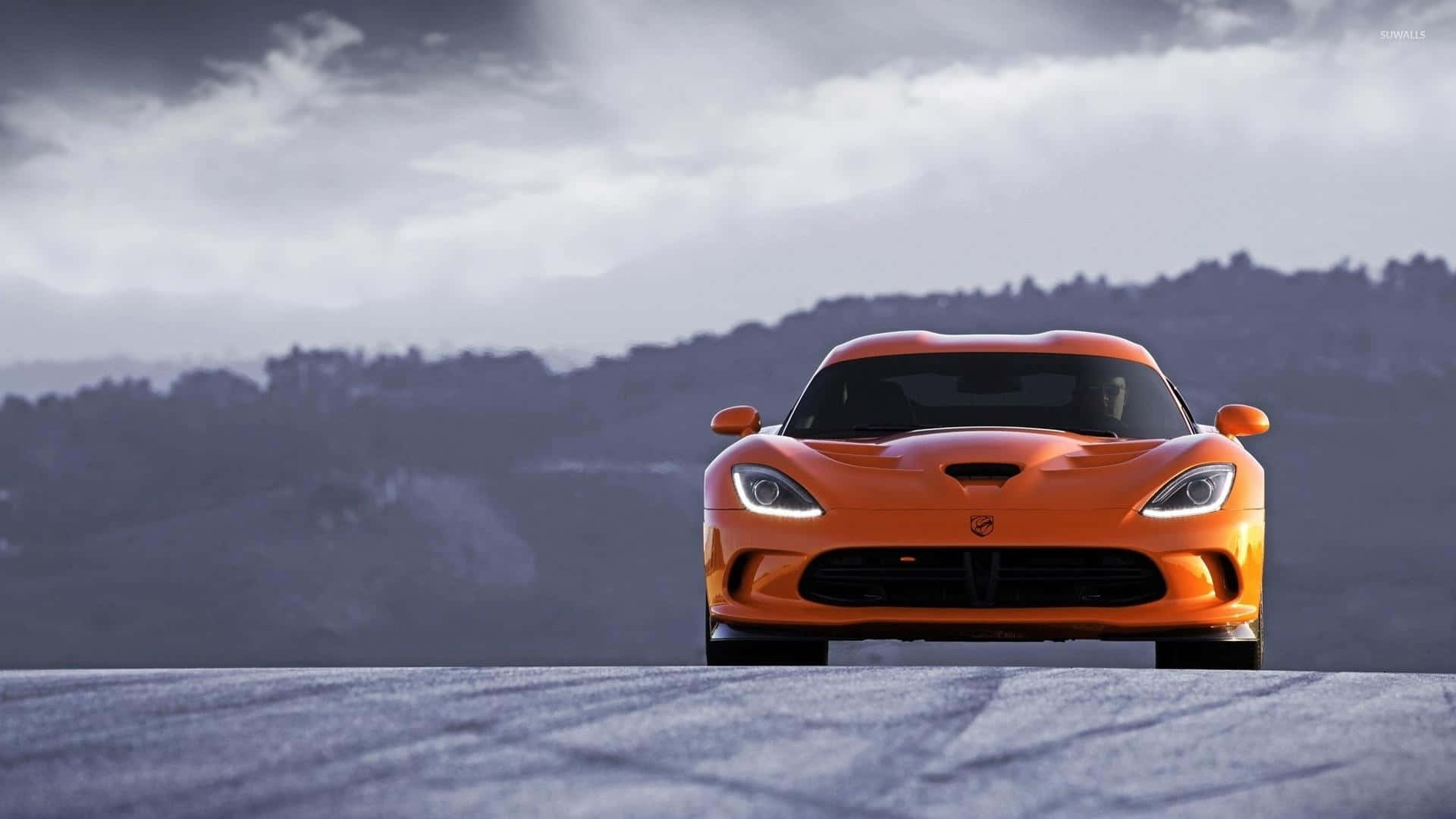 Dodge Viper, vibrant orange, wet road, Full HD Desktop Wallpaper