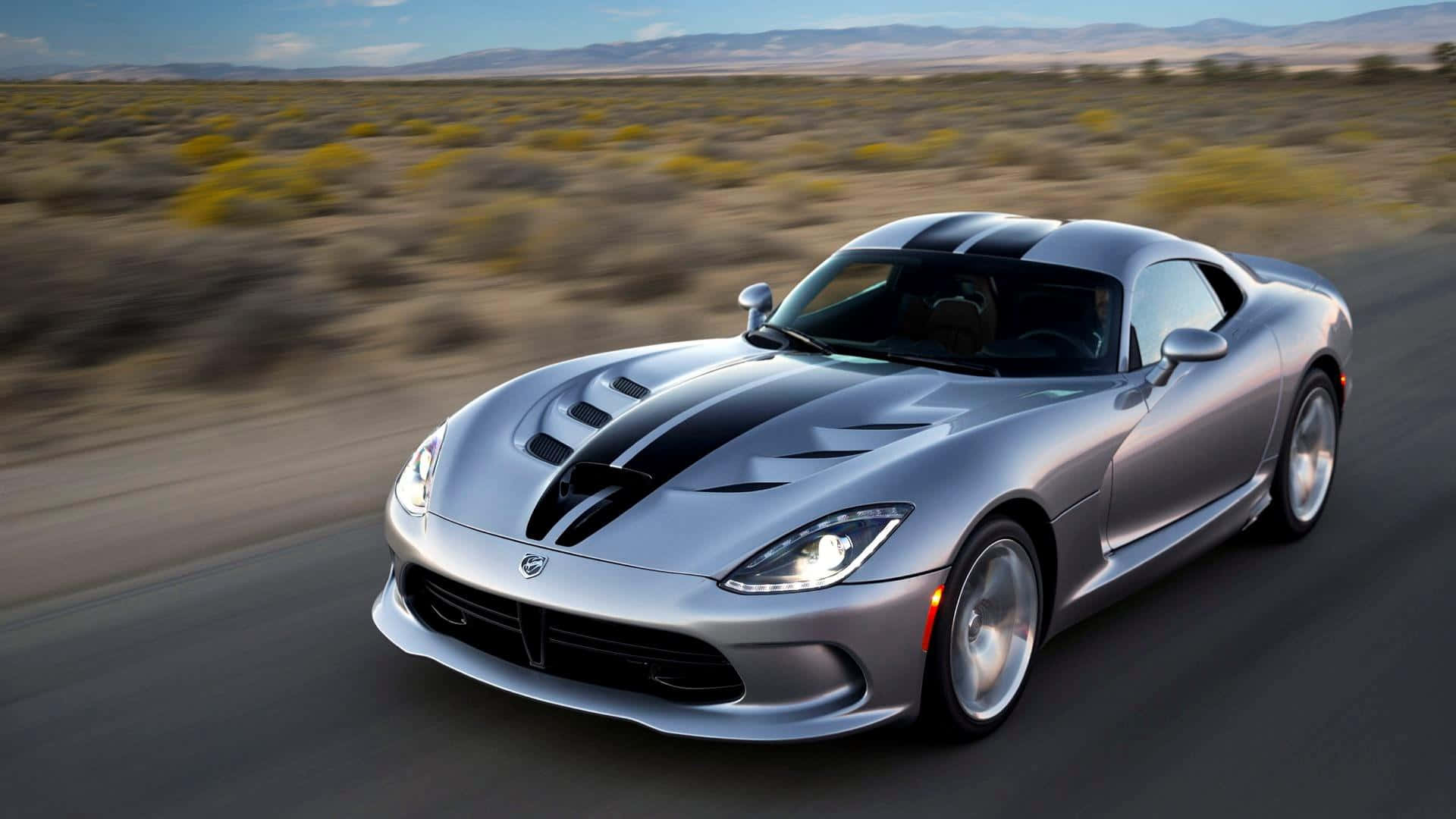 Dodge Viper, silver, black racing stripes, Full HD Desktop Wallpaper
