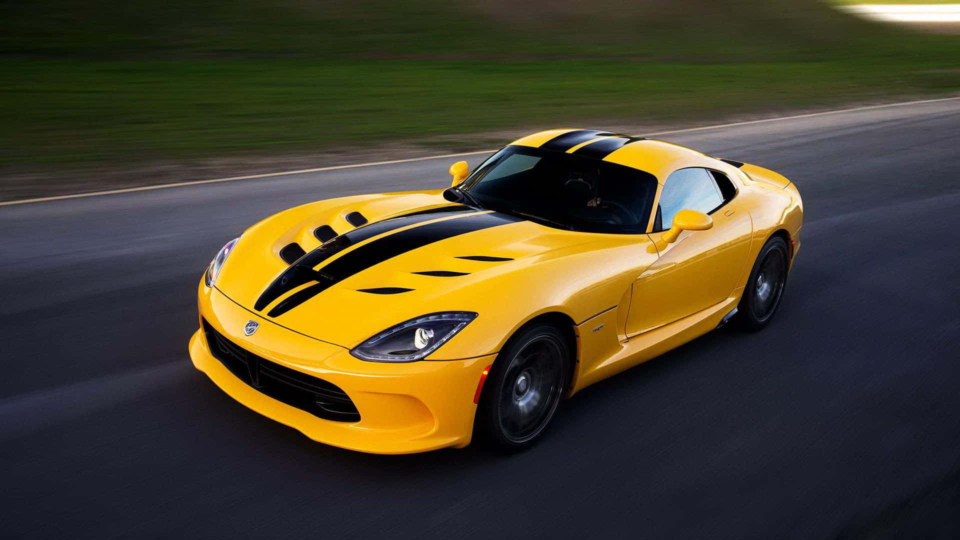 Dodge Viper, vibrant yellow, black racing stripes, Full HD Desktop Wallpaper