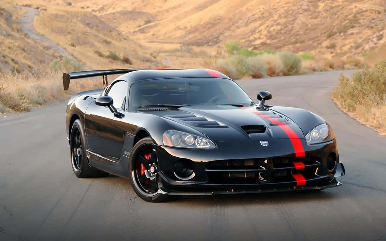 Dodge Viper, black, red racing stripes, HD Desktop Wallpaper