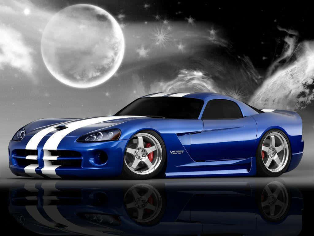 Dodge Viper, glossy blue, white stripes, SD Desktop Wallpaper