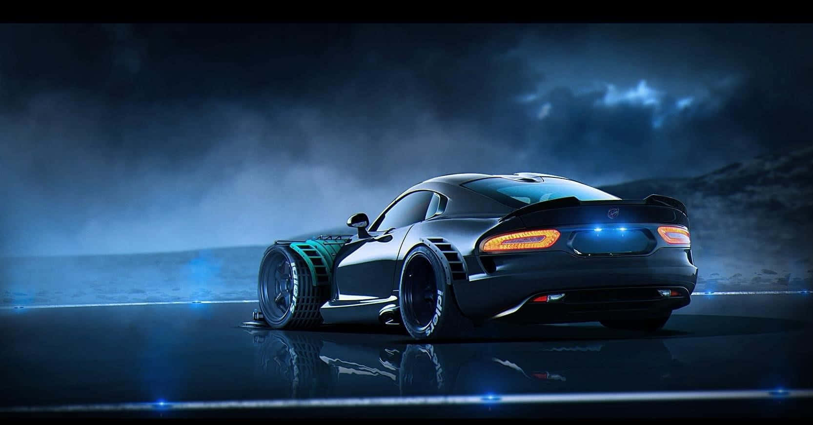 Dodge Viper, sleek black sports car, glowing orange taillights, HD Desktop Wallpaper
