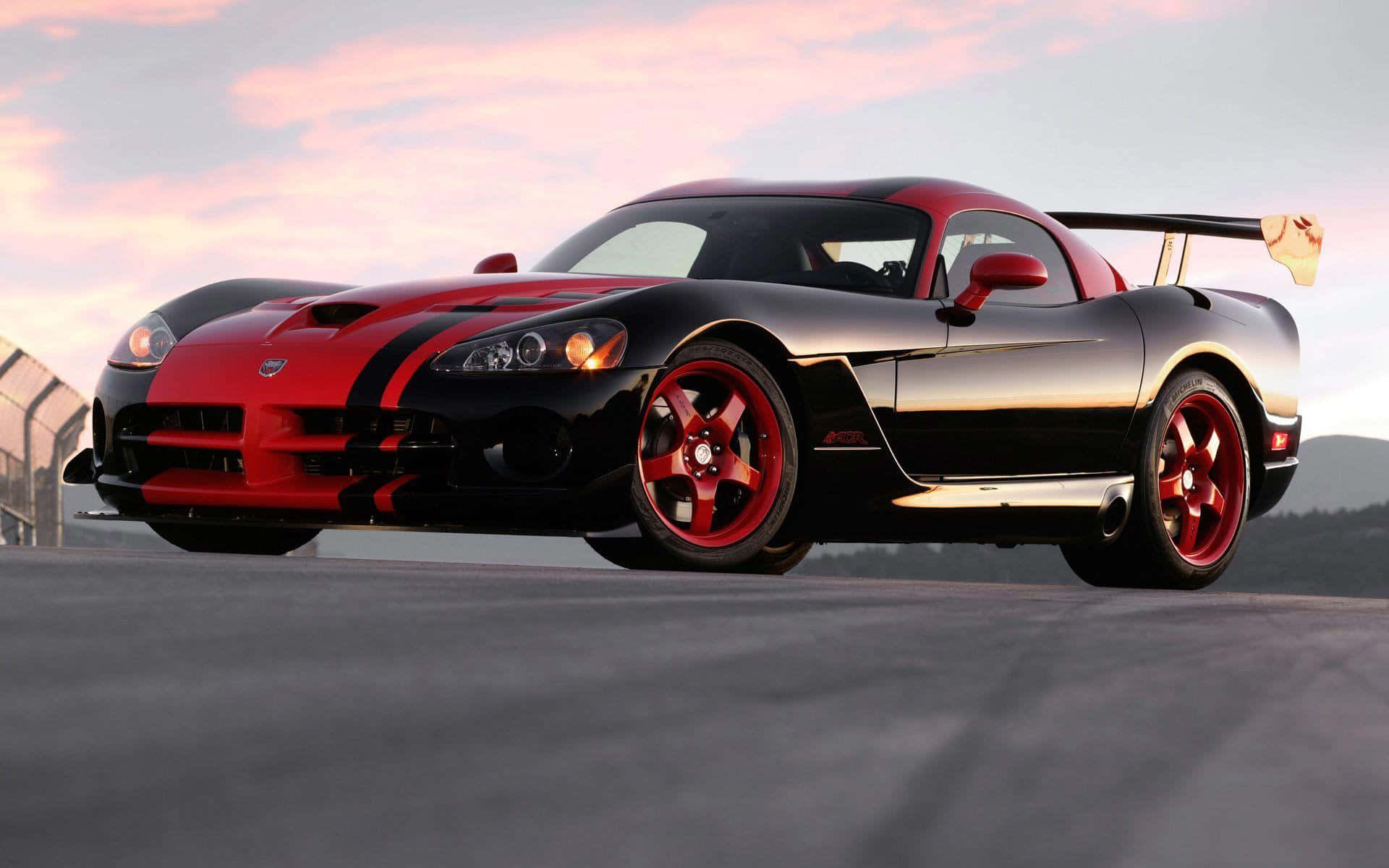 Dodge Viper, black and red, red rims, Full HD Desktop Wallpaper
