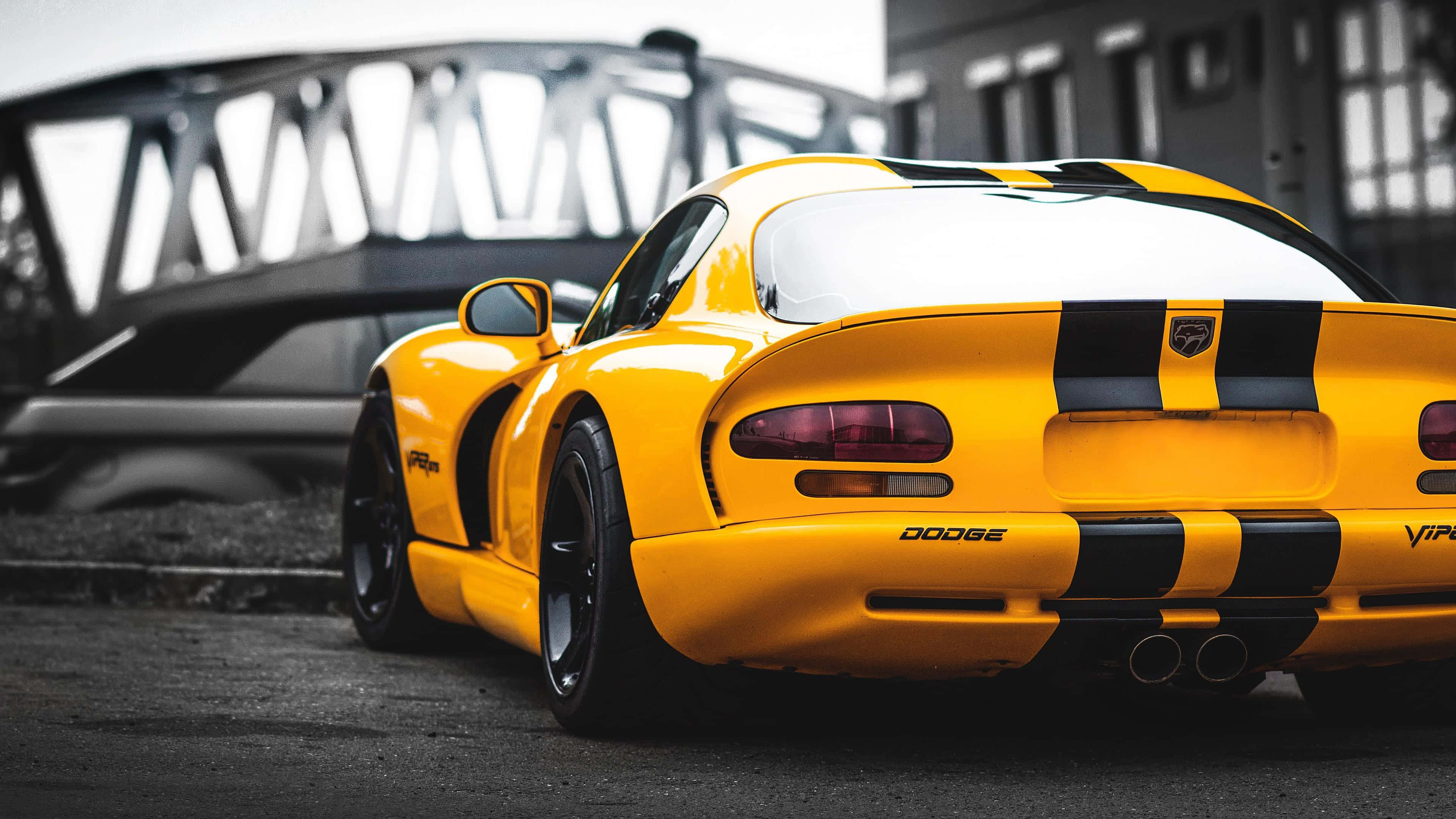 Dodge Viper, vibrant yellow, black racing stripes, 4K Desktop Wallpaper