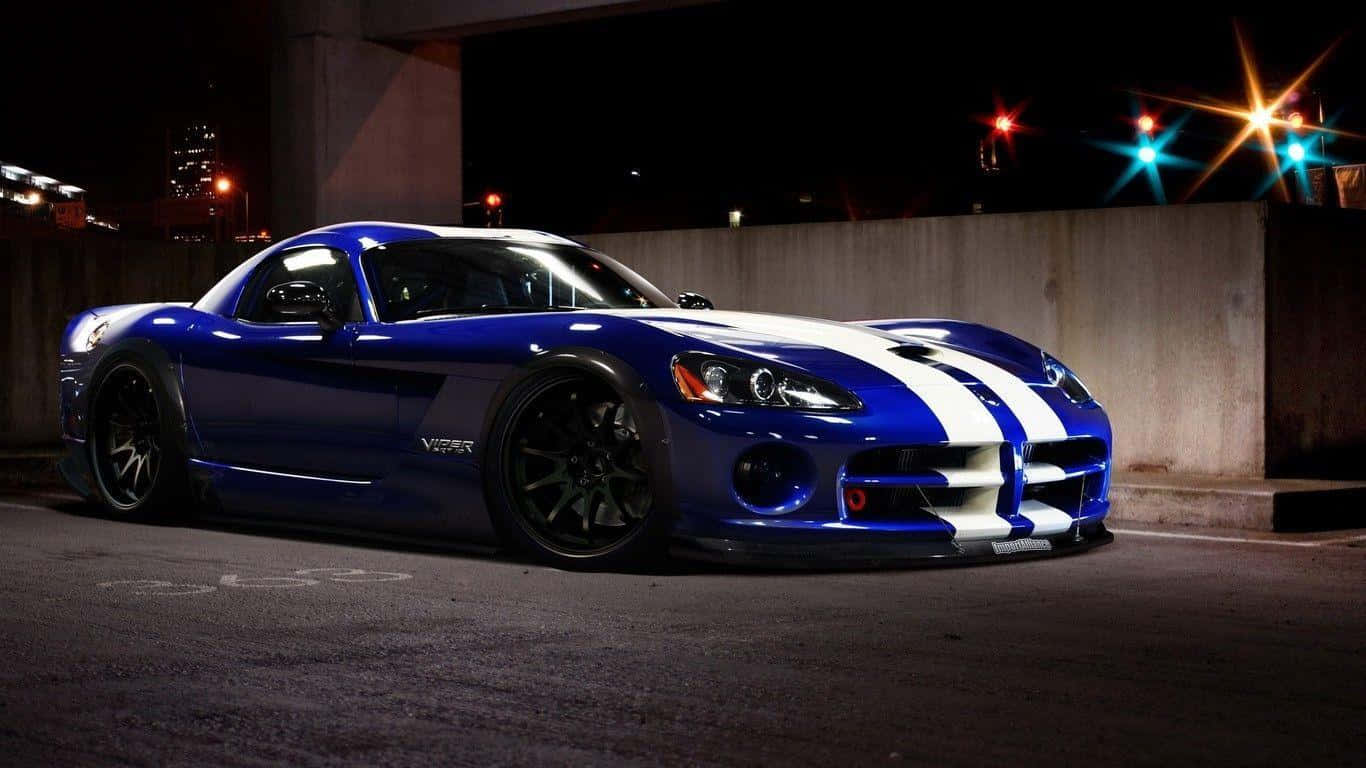 Dodge Viper, glossy blue, white racing stripes, HD Desktop Wallpaper