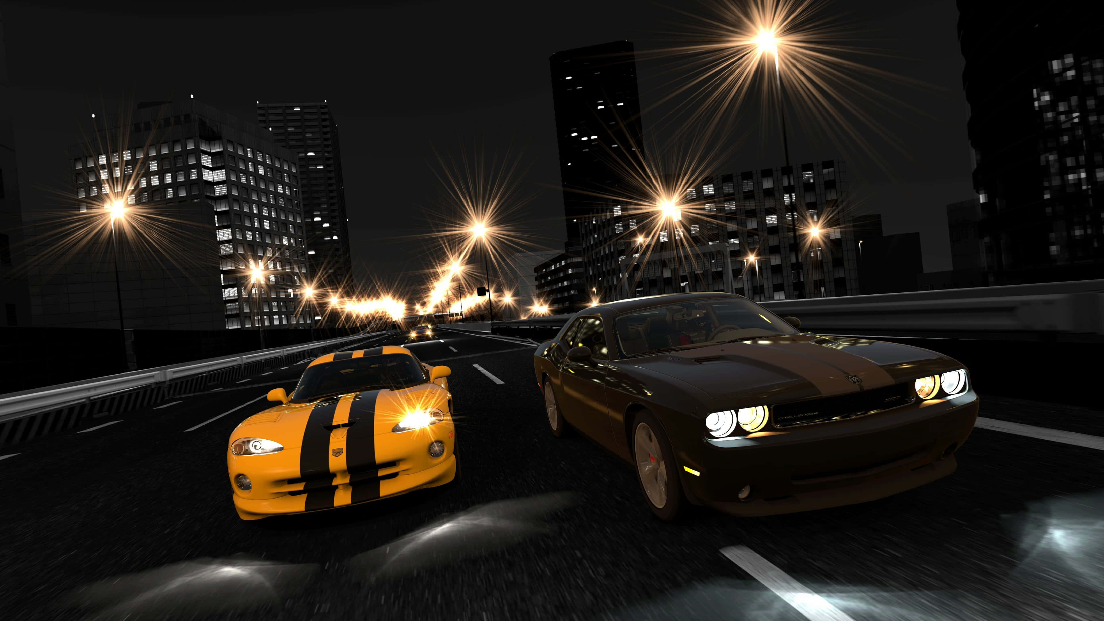 Dodge Viper, night, city highway, 4K Desktop Wallpaper