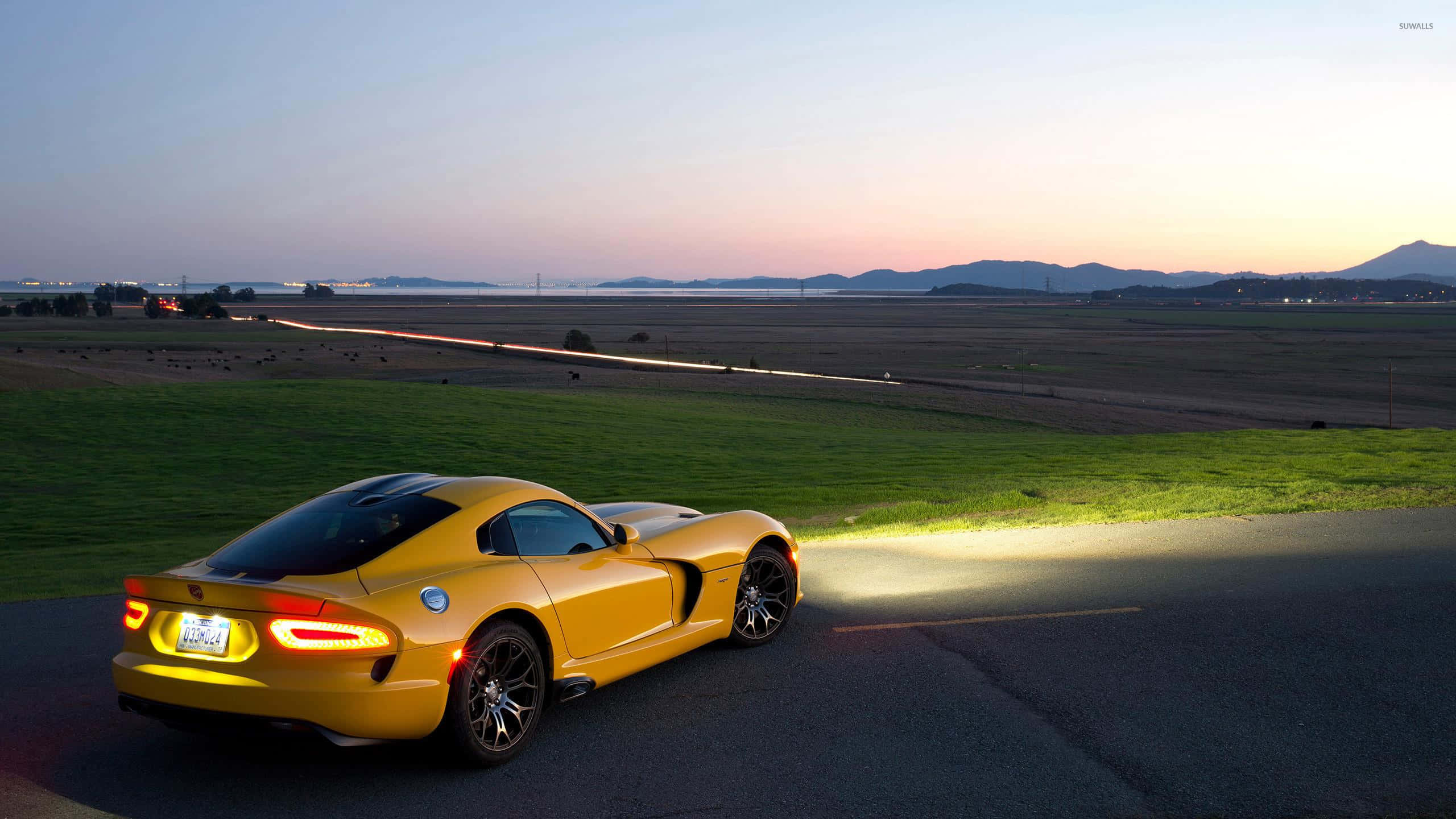 Dodge Viper, Yellow, Sunset, 2K Desktop Wallpaper