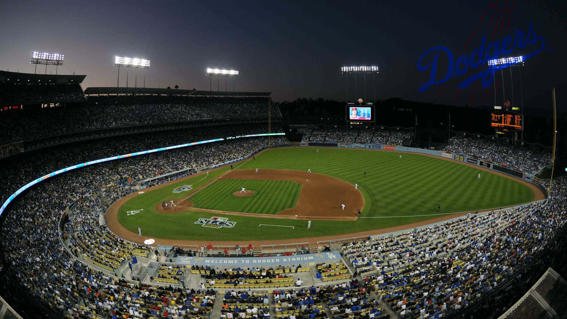 Dodger Stadium, night, aerial view, Full HD Desktop Wallpaper
