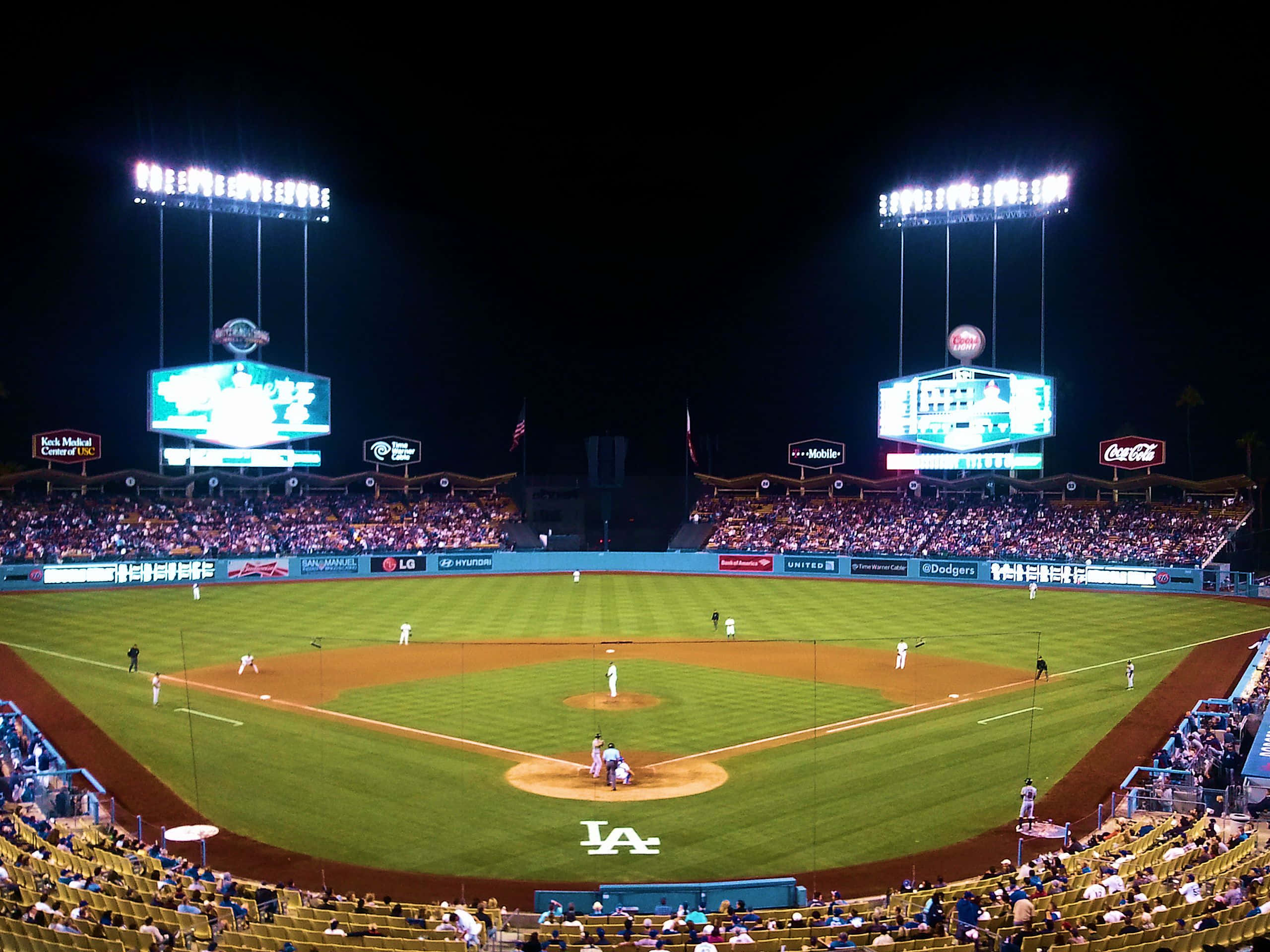 Dodger Stadium, night, baseball game, 2K Desktop Wallpaper