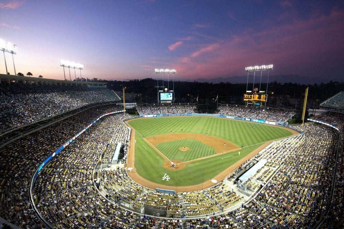 Dodger Stadium, dusk, vibrant purple sky, SD Desktop Wallpaper