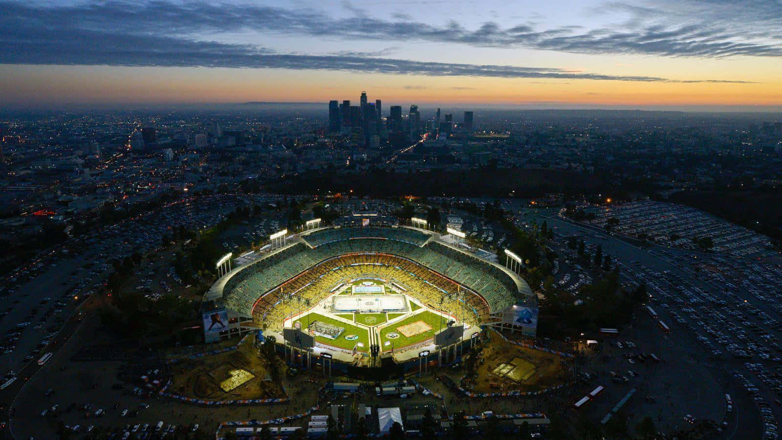Dodger Stadium, dusk, aerial view, HD Desktop Wallpaper