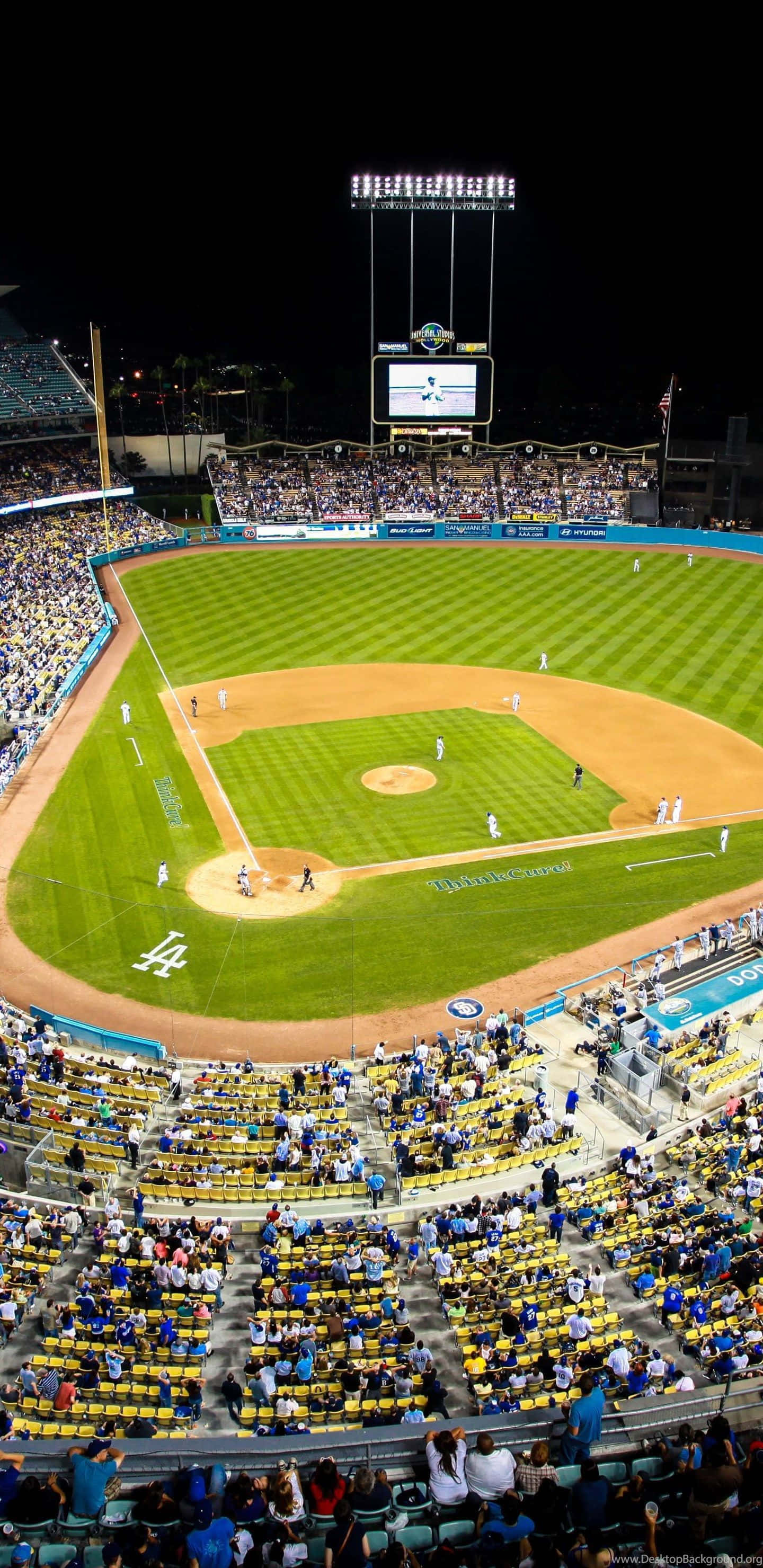 Dodger Stadium, baseball field, night, 2K Phone Wallpaper