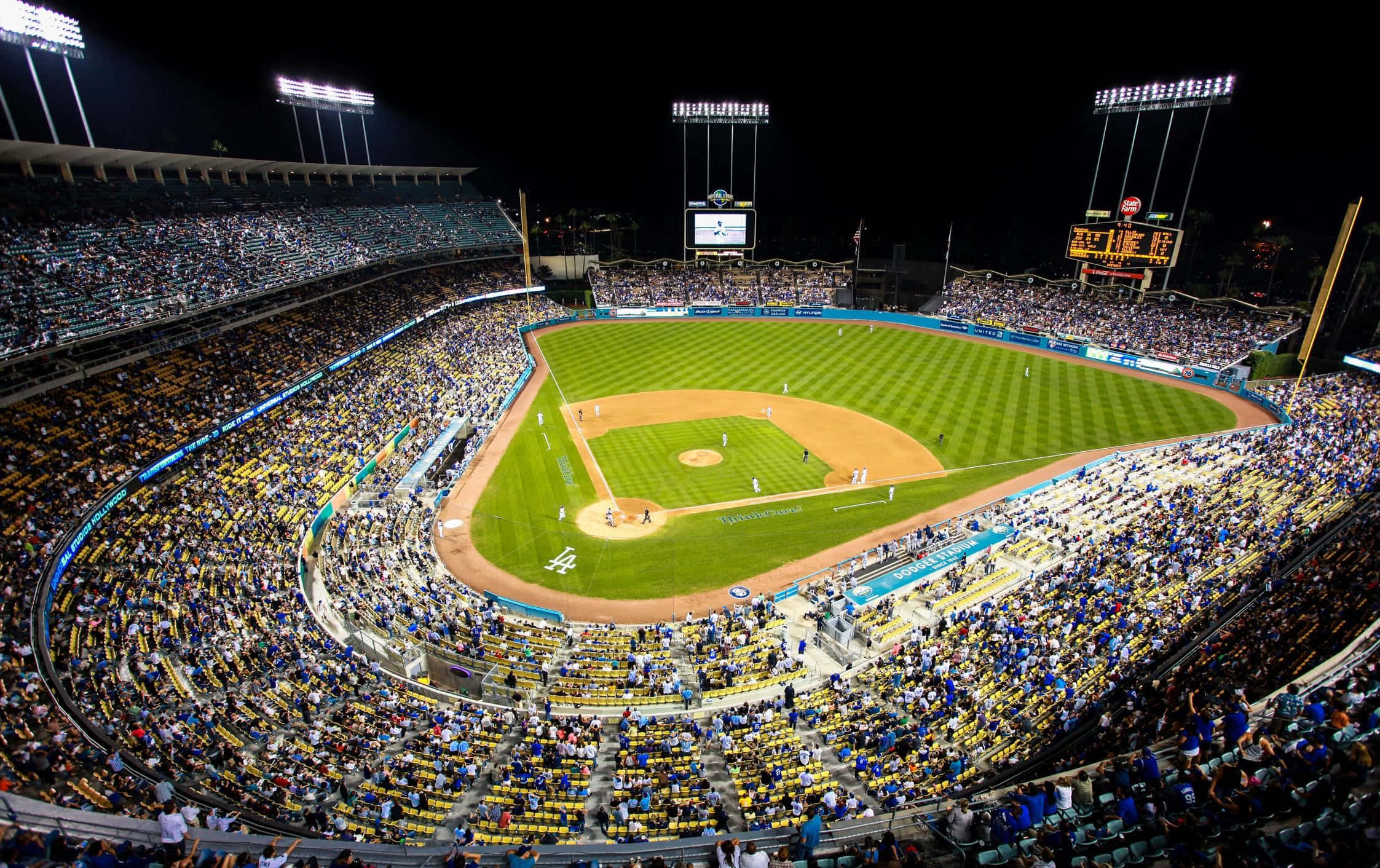 Dodger Stadium, night, bright lights, Full HD Desktop Wallpaper