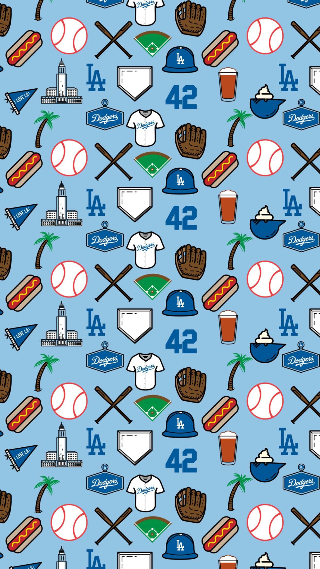 LA Dodgers, baseball icon, light blue background, Full HD Phone Wallpaper