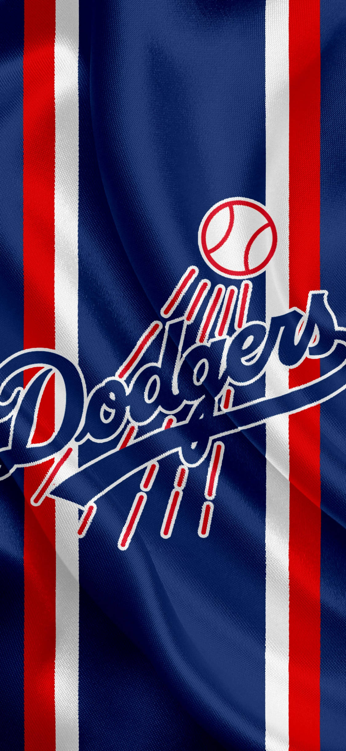 Dodgers Logo, blue red and white striped fabric background, baseball logo, Full HD Phone Wallpaper