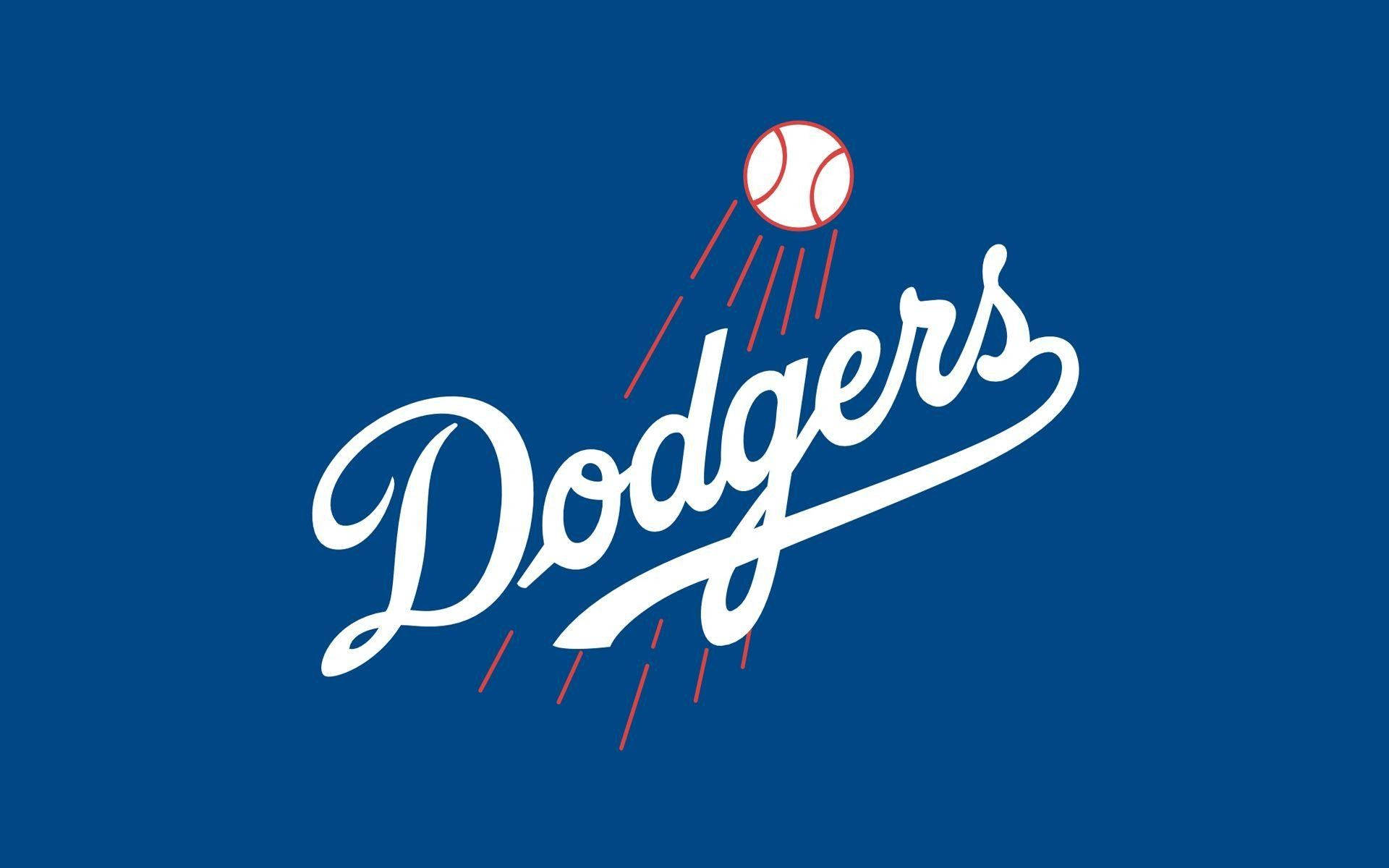 Dodgers Logo, blue background, white cursive, Full HD Desktop Wallpaper