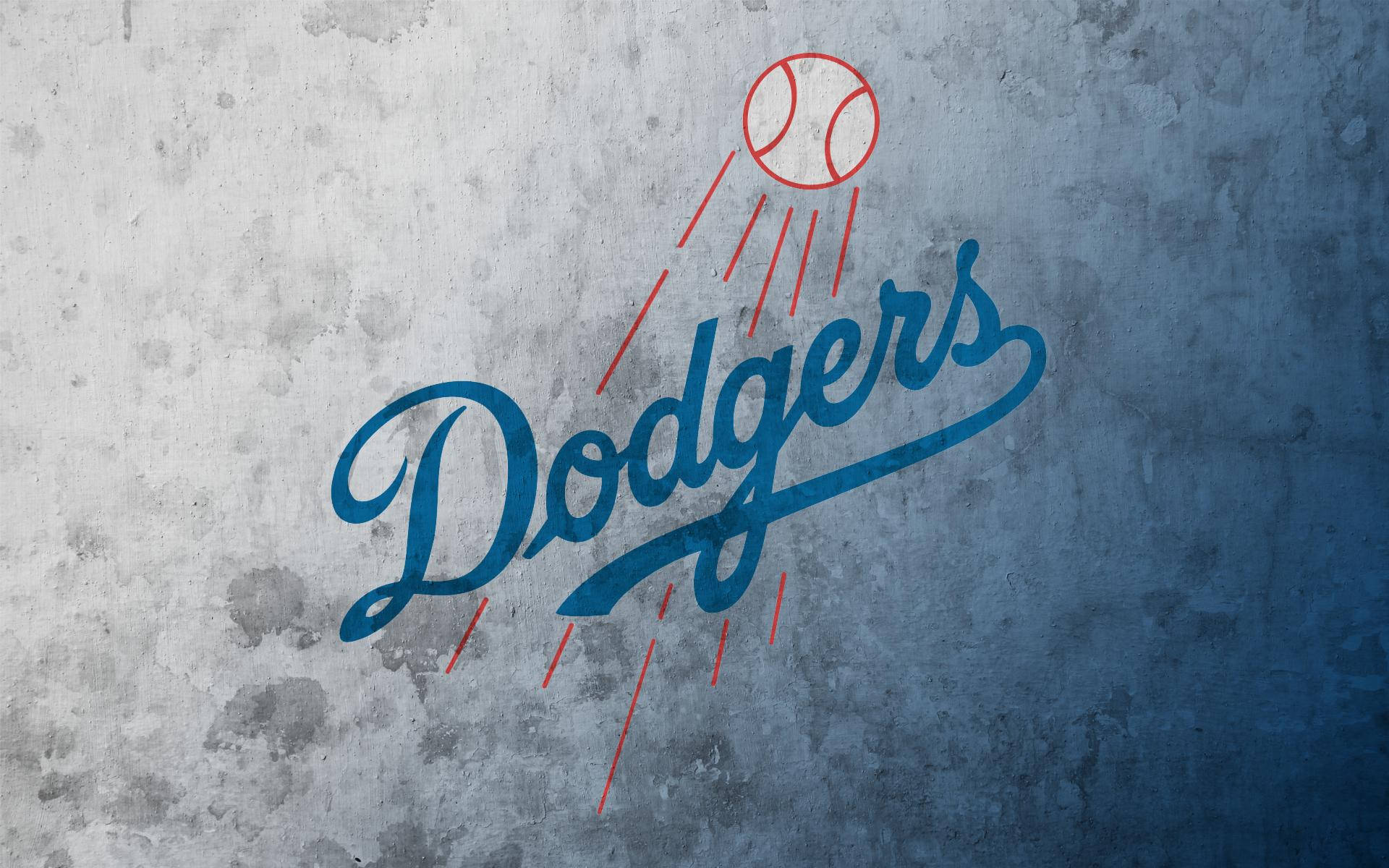 Dodgers Logo, red baseball, textured blue and gray concrete wall, Full HD Desktop Wallpaper