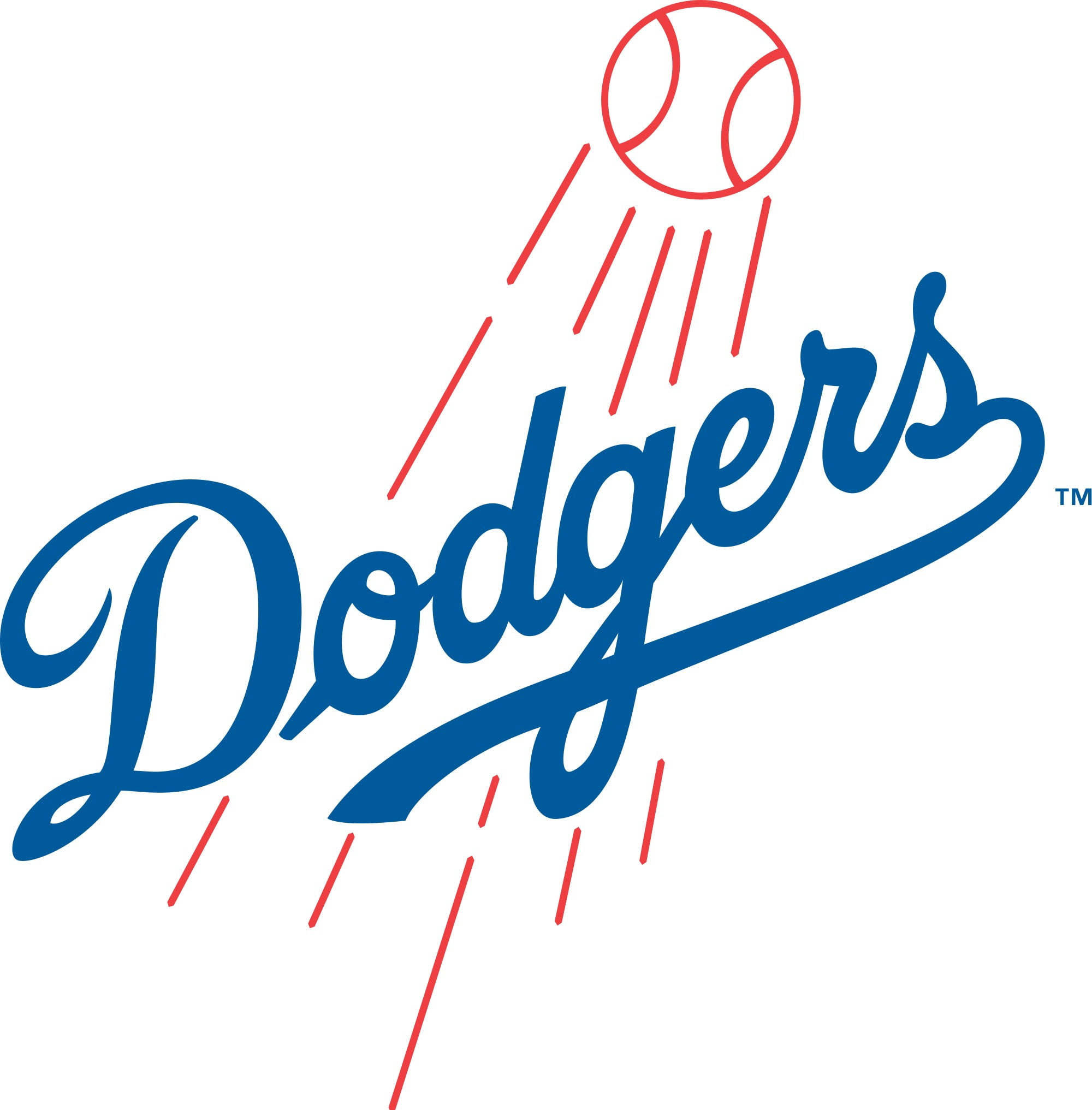 Dodgers Logo, blue cursive text, red baseball with rays, Full HD Phone Wallpaper