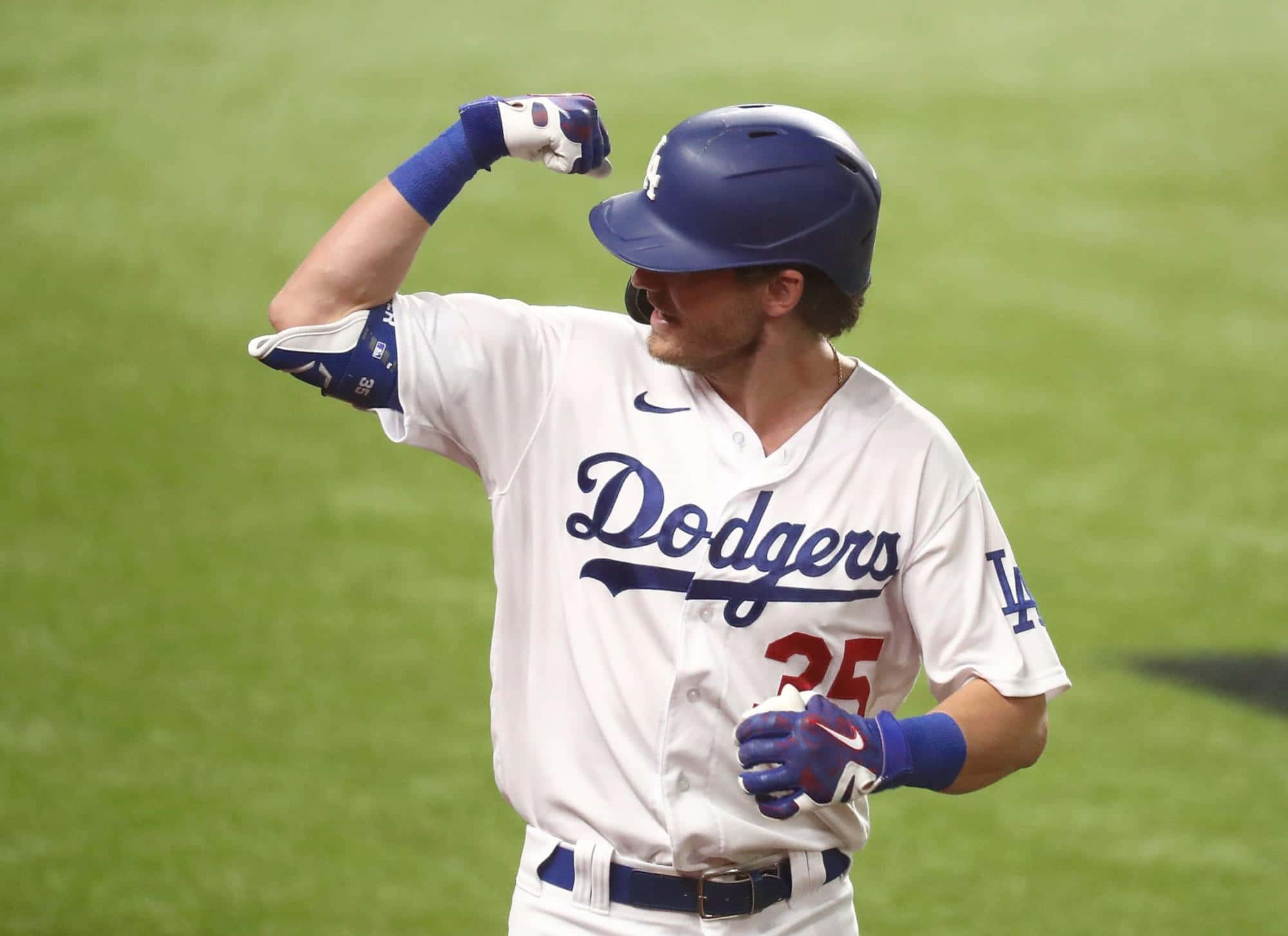 Dodgers, white uniform, green field, Full HD Desktop Wallpaper