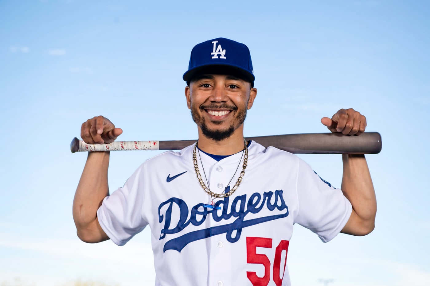 Dodgers jersey, bat, clear blue sky, HD Desktop Wallpaper