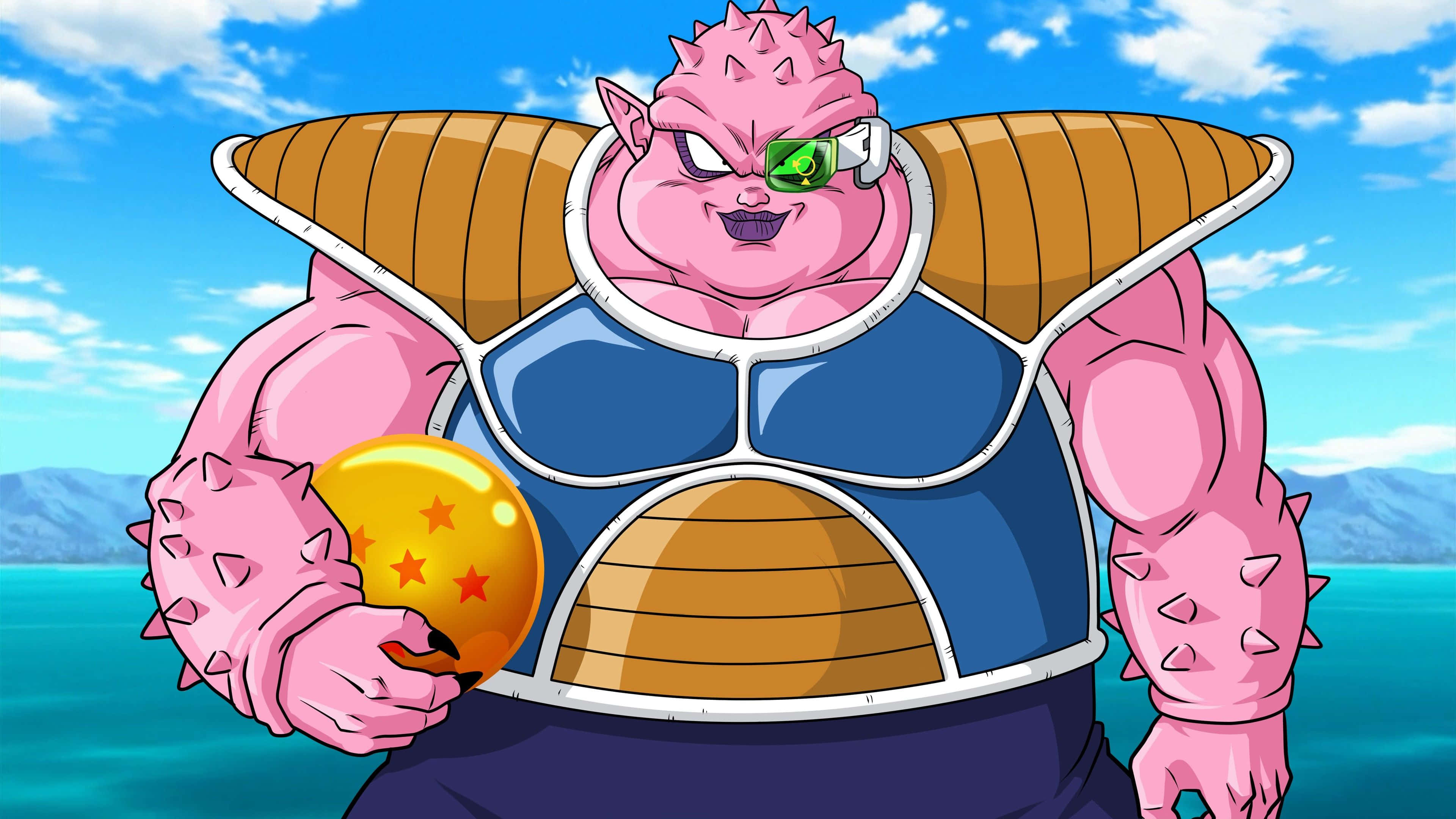 Dodoria, pink spiky anime character, green eye patch, 4K Desktop Wallpaper