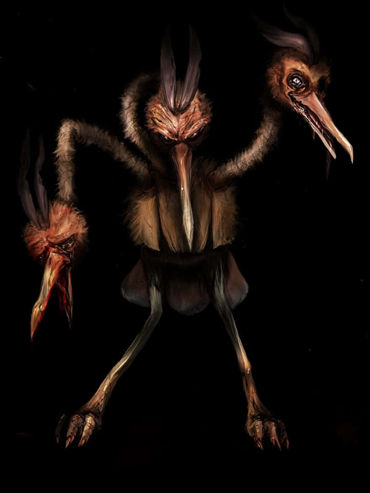 Dodrio, black phone, three decaying heads, SD Phone Wallpaper