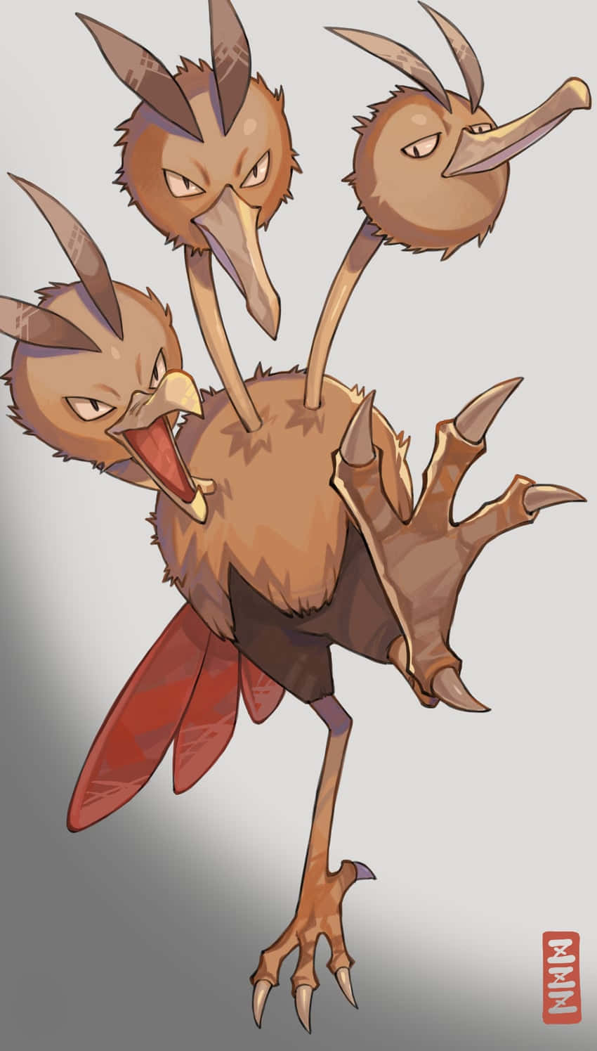 Dodrio, three-headed bird-like creature, red wings, HD Phone Wallpaper