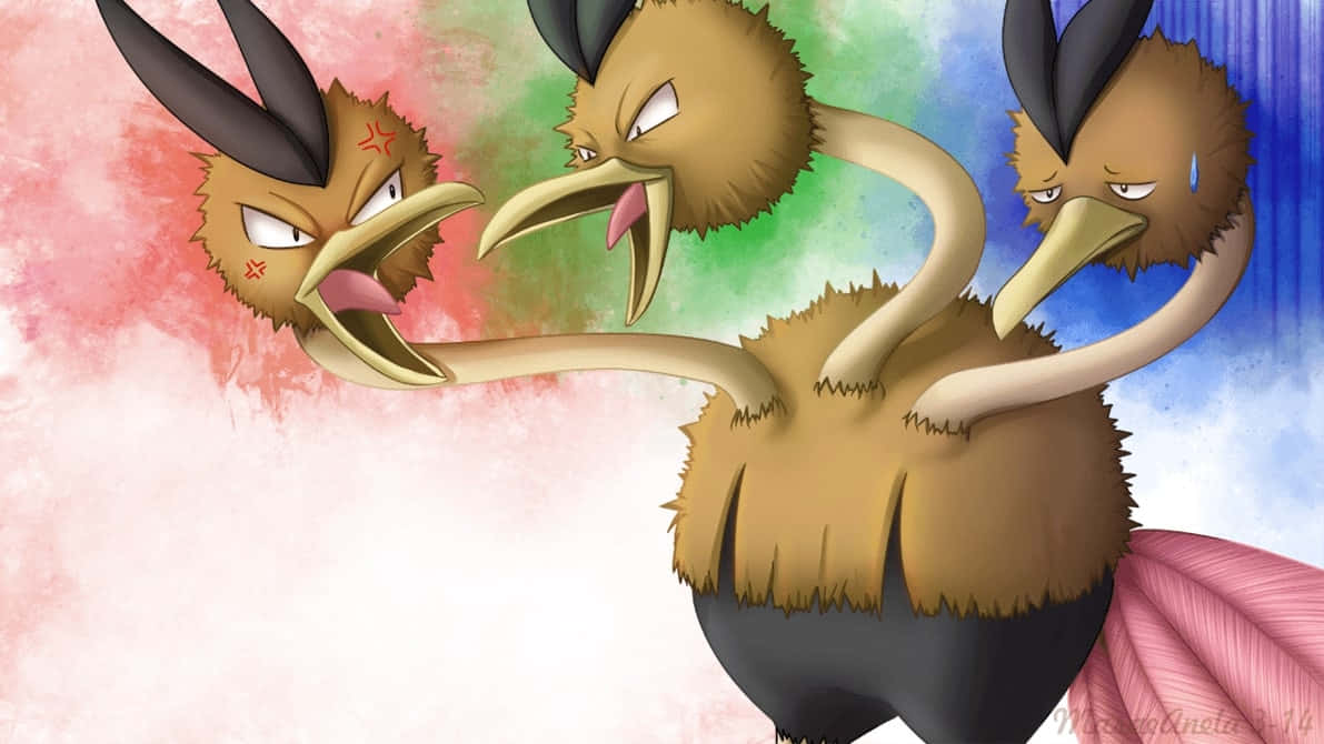 Dodrio, three-headed bird Pokémon, sharp beaks, SD Desktop Wallpaper