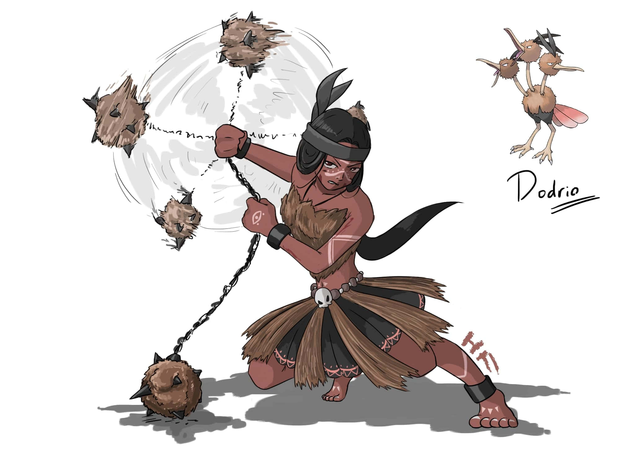 Dodrio, tribal attire, spiked chain weapon, Full HD Desktop Wallpaper