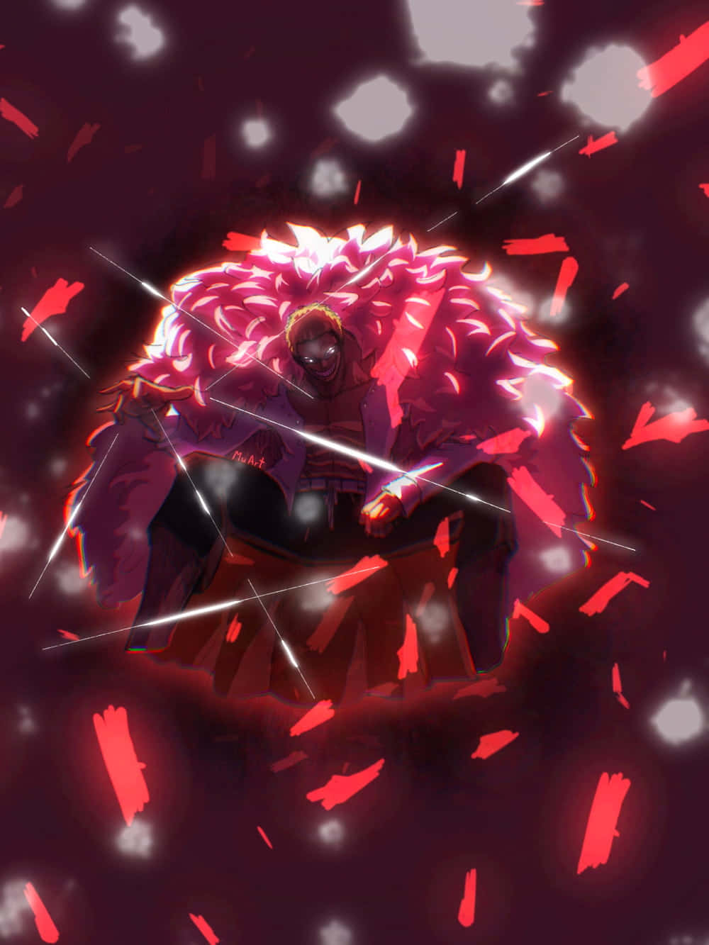 Doflamingo, glowing pink hair, red energy shards, HD Phone Wallpaper