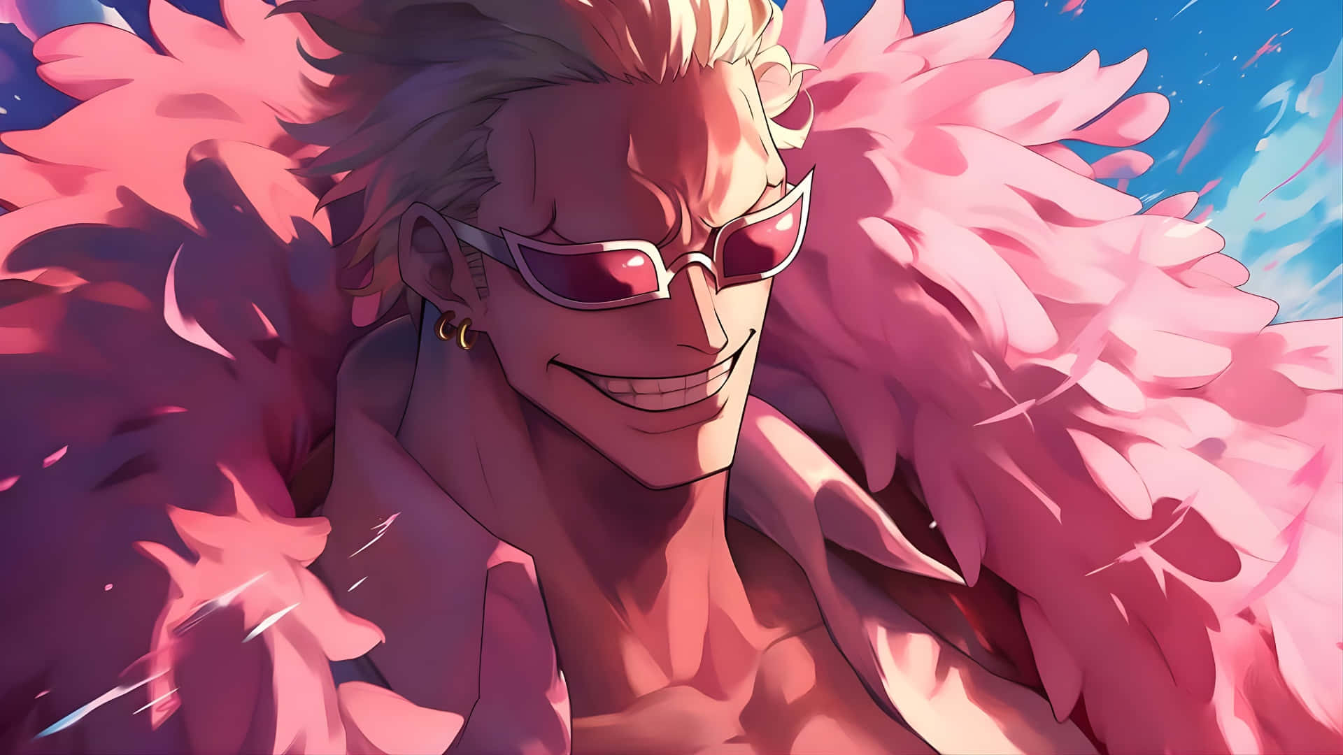 Doflamingo, spiky blonde hair, red sunglasses, Full HD Desktop Wallpaper