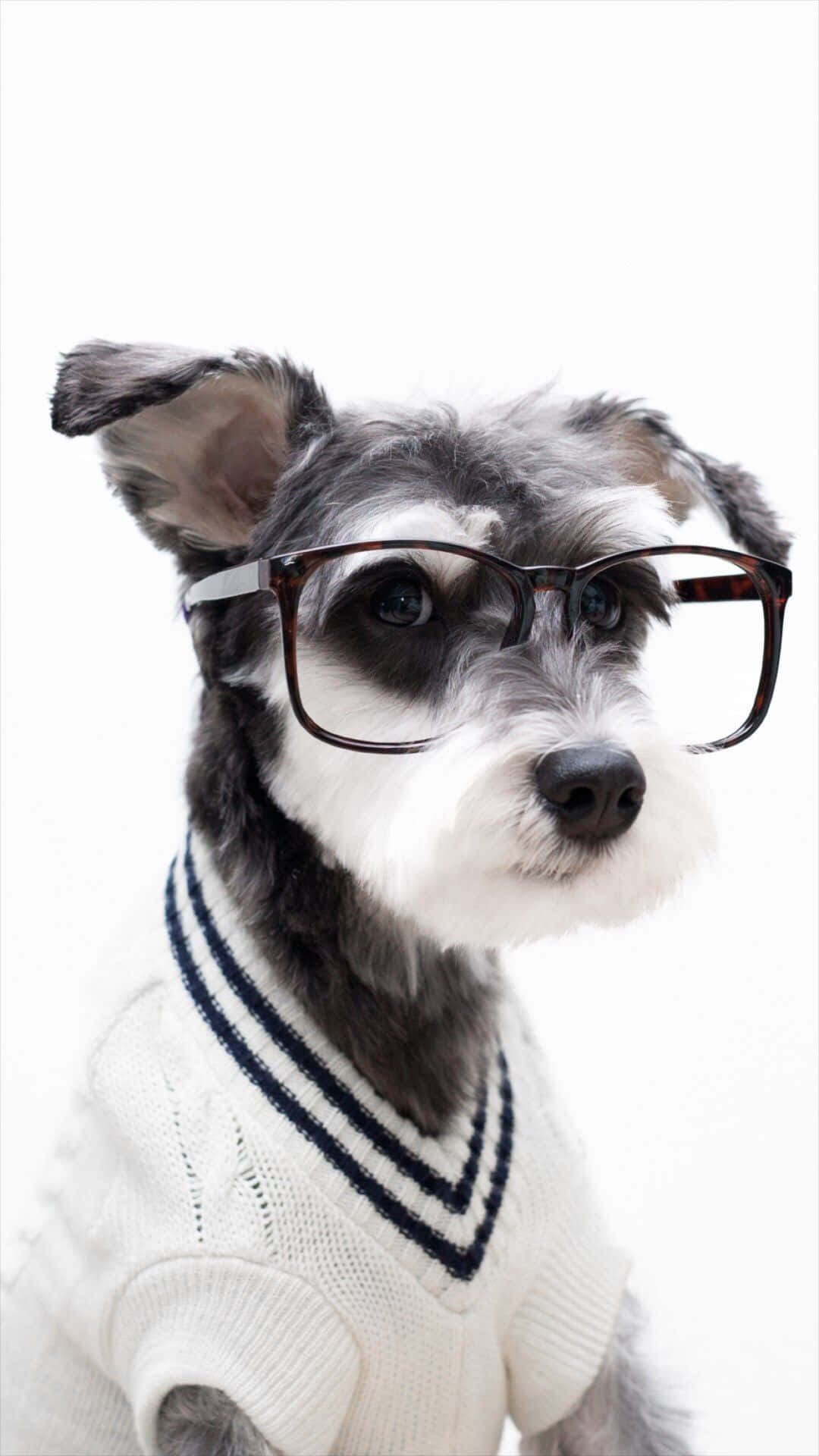 schnauzer, white sweater, glasses, Full HD Phone Wallpaper