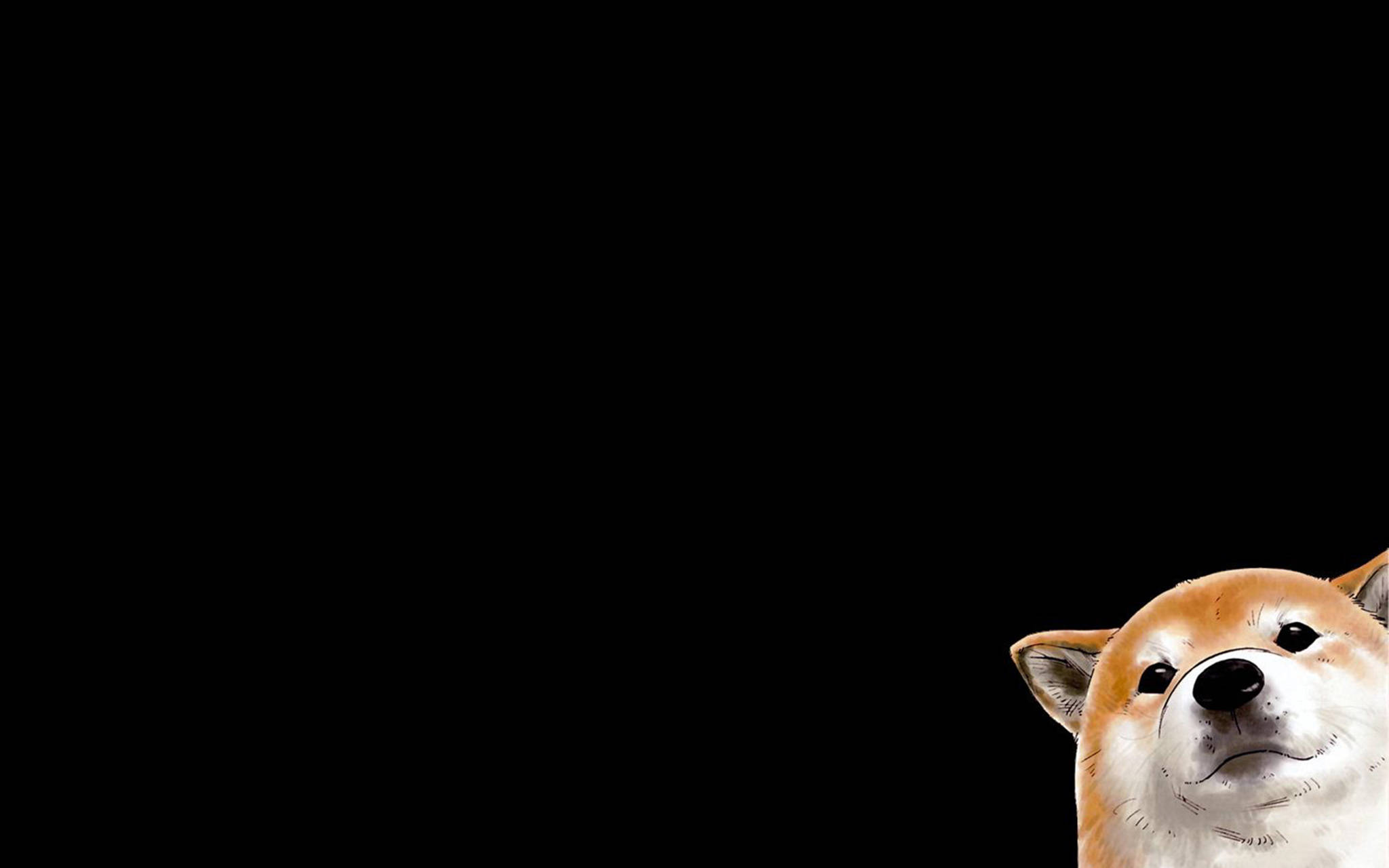 shiba inu, black background, minimalist dog art, Full HD Desktop Wallpaper