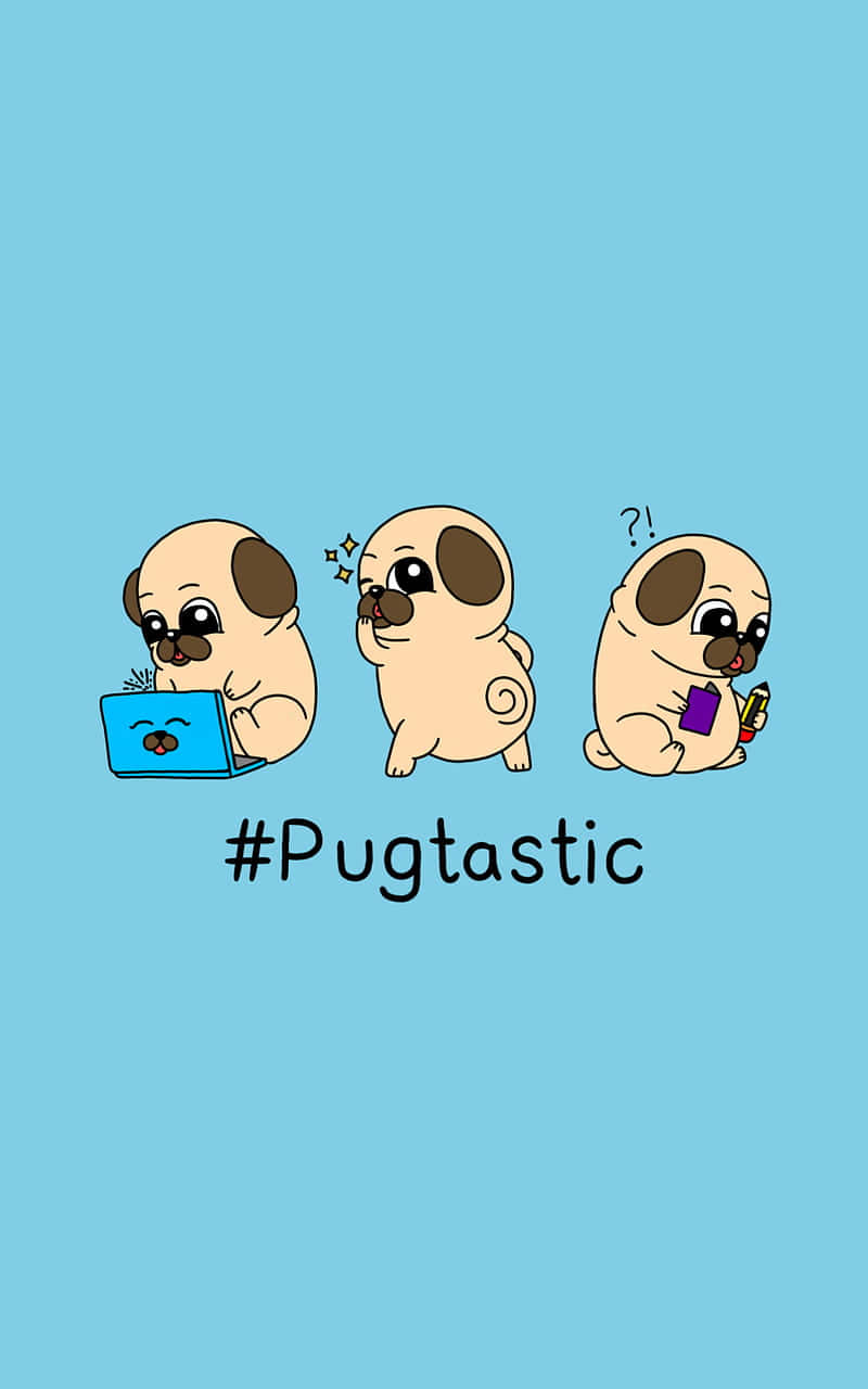 cute pug, cartoon pugs, tech and art activities, HD Phone Wallpaper