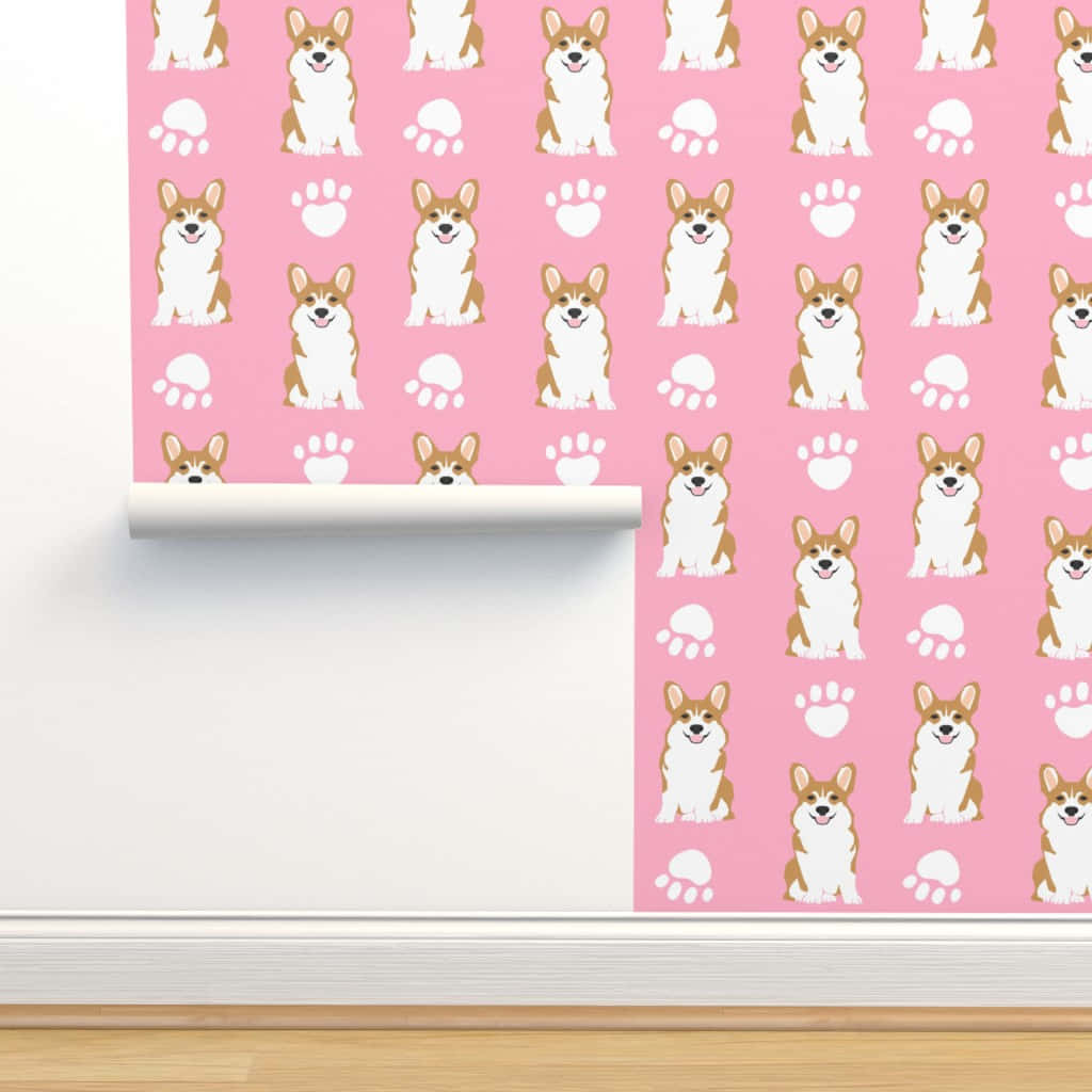 cute corgi, pink wall, repeating cartoon corgi dogs, SD Desktop Wallpaper