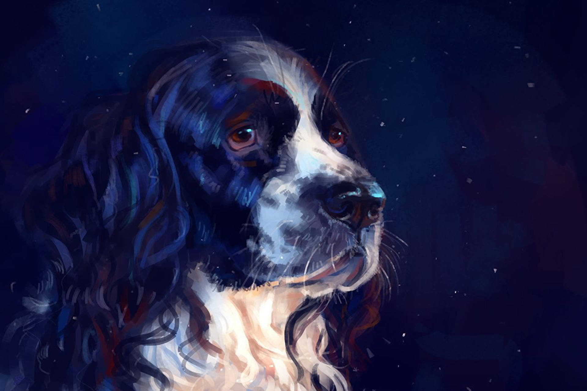 spaniel, watercolor-style portrait, soulful eyes, Full HD Desktop Wallpaper