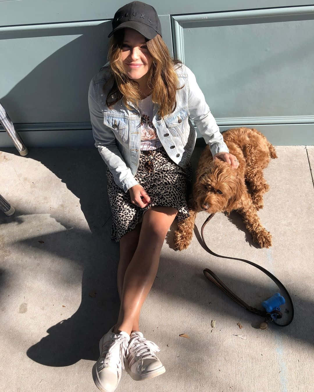 woman, dog, denim jacket, HD Phone Wallpaper