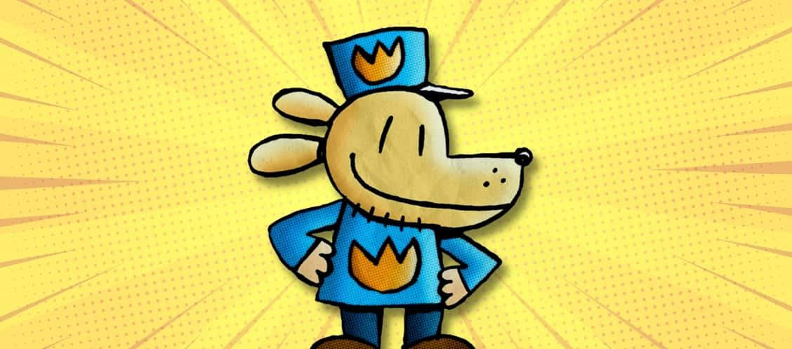 Dog Man, blue superhero costume, crown emblem, SD Desktop Wallpaper