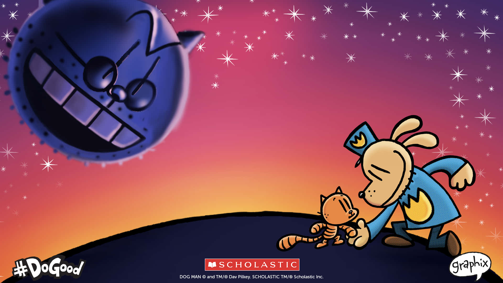 Dog Man, blue uniform, small cat, Full HD Desktop Wallpaper