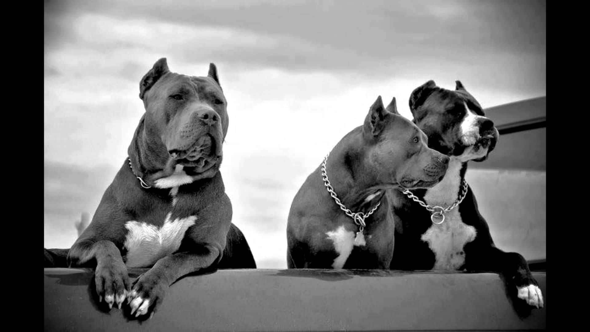 pit bull, white markings, vehicle roof, Full HD Desktop Wallpaper