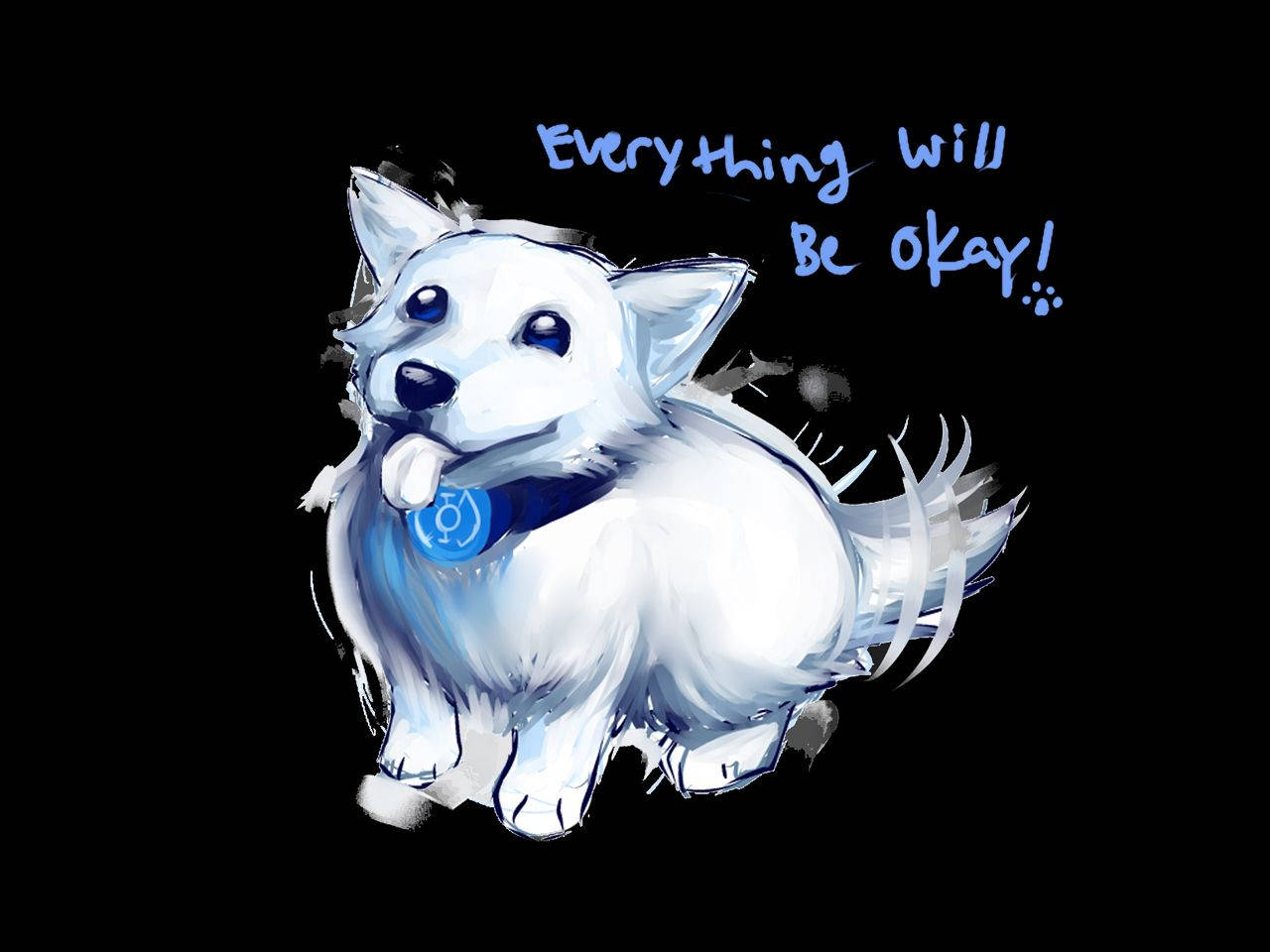 Everything Will Be Okay!, white cartoon dog, blue eyes, HD Desktop Wallpaper