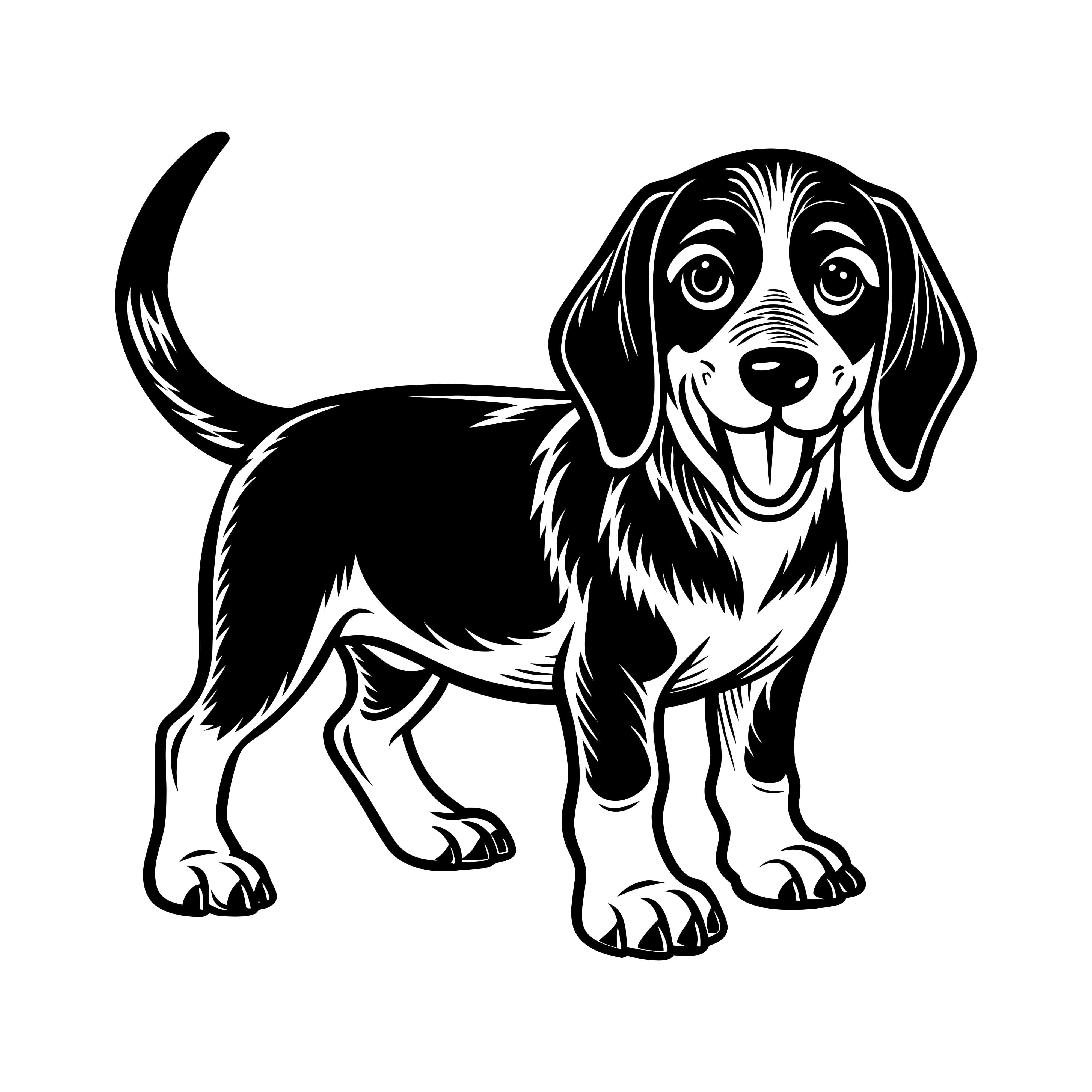 black and white, cartoon beagle, floppy ears, 4K Desktop Wallpaper